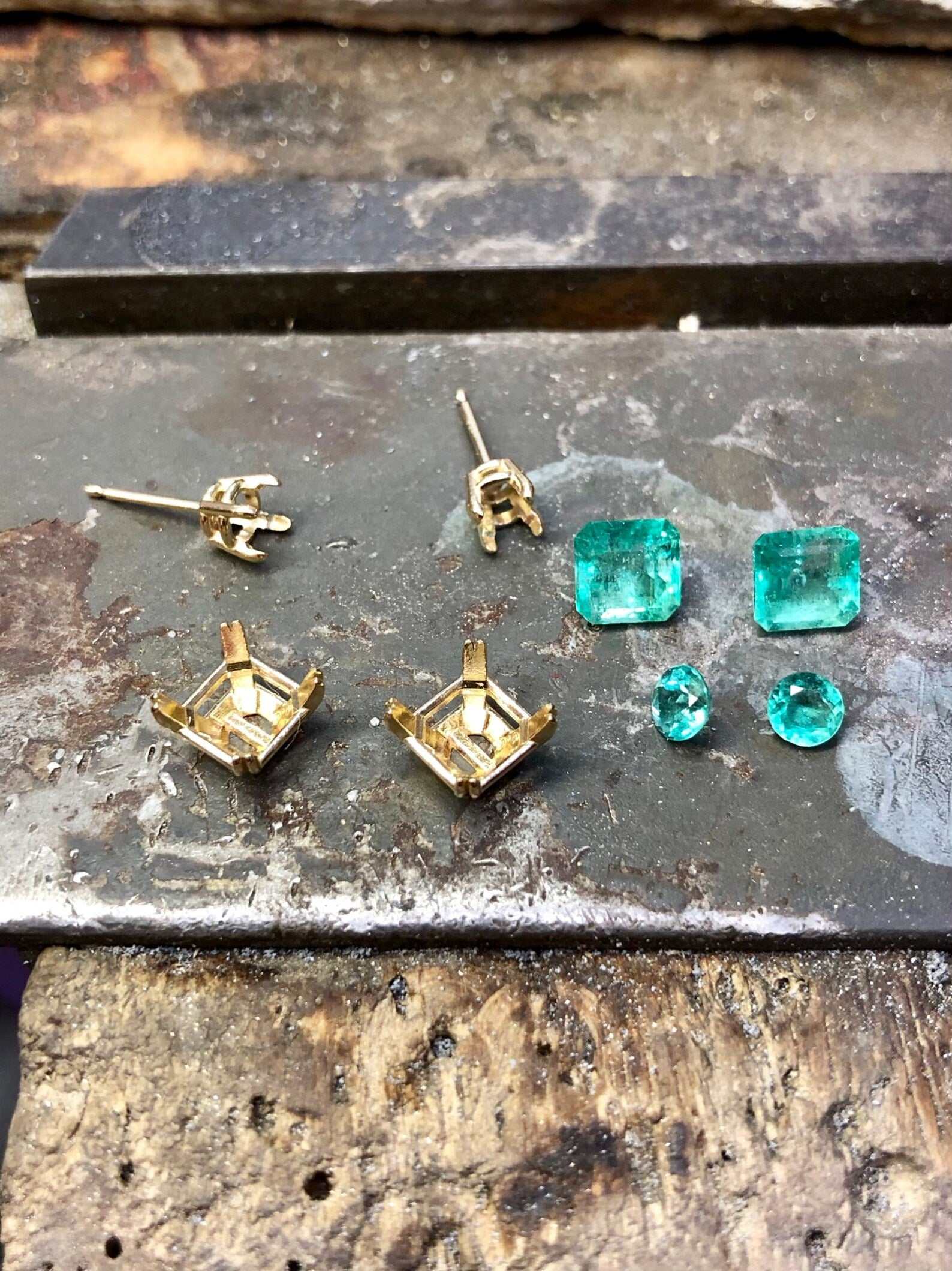 3.20tcw Natural Rich Green Emerald Asscher & Round Cut Dangle Stud Earrings in 14K Gold - Elegant Jewelry for Weddings, Parties & Special Occasions