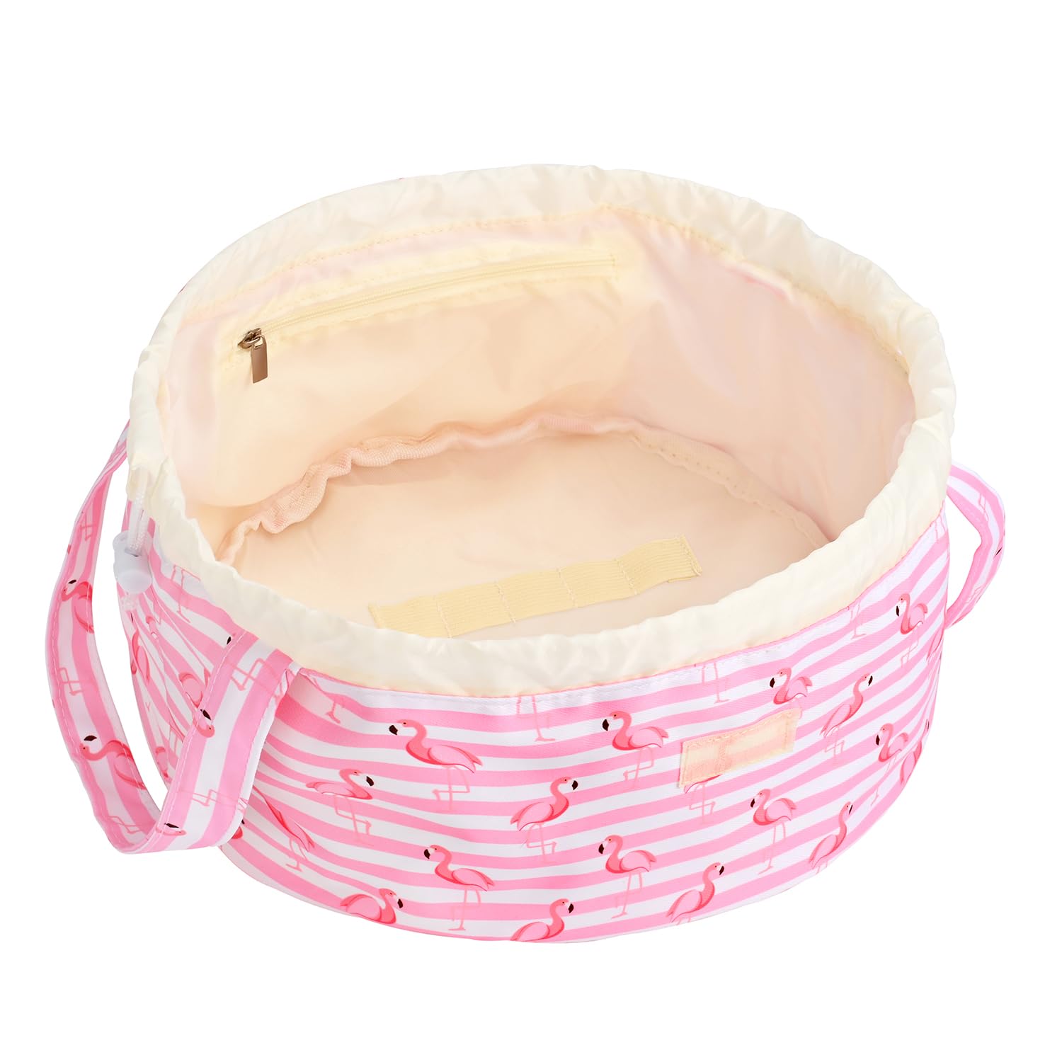 Large Drawstring Makeup Bag for Women - Waterproof Travel Cosmetic Organizer with Brush Holder & Pouch | Portable Toiletry Bag for Skincare, Makeup Brushes & Essentials | Perfect for Travel, Gym, Beach & Daily Use (Pink)