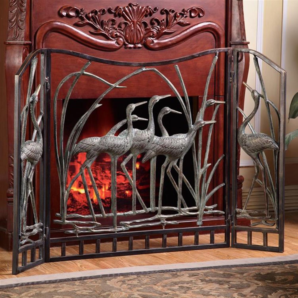 SPI Home Crane Flock Aluminum Fireplace Screen - Decorative Fireplace Cover for Living Room, Bedroom & Patio - Heat Resistant & Rustproof Safety Screen for Indoor & Outdoor Use