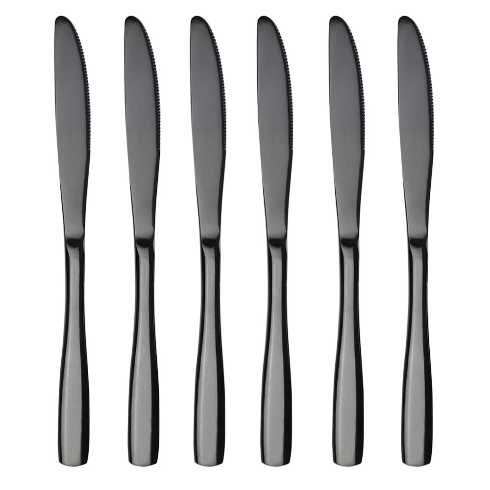 Premium 16-Piece Mirror Finish Black Stainless Steel Dinner Knife Set - Elegant Cutlery for Fine Dining, Restaurants & Home Entertaining