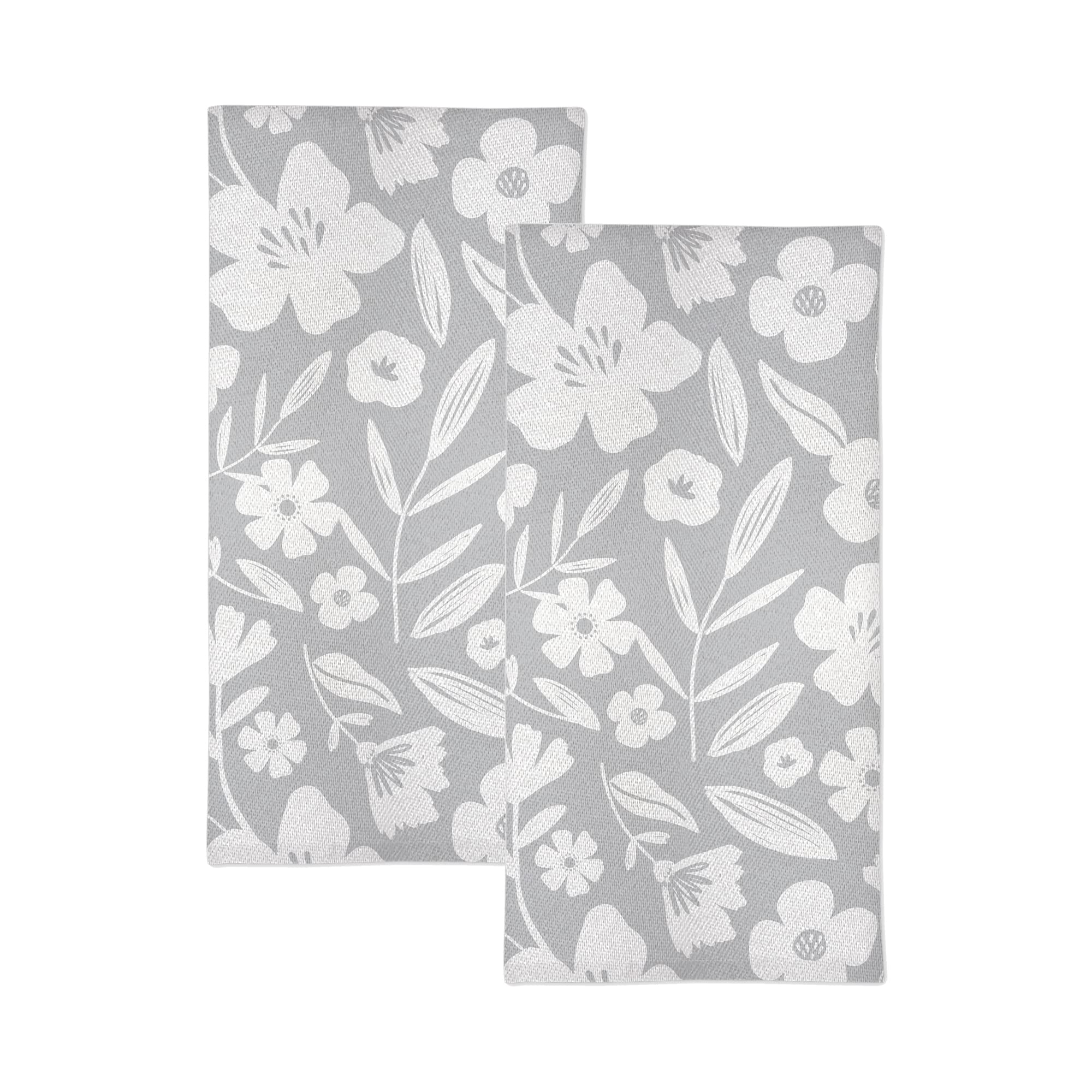 Premium Jacquard Tea Towel Set of 2 - Super Absorbent Cotton Kitchen Towels for Washing & Drying Dishes - Machine Washable Reusable Dish Cloths - Gray Floral Pattern - Perfect for Kitchen Cleaning, Dish Drying & Home Decor