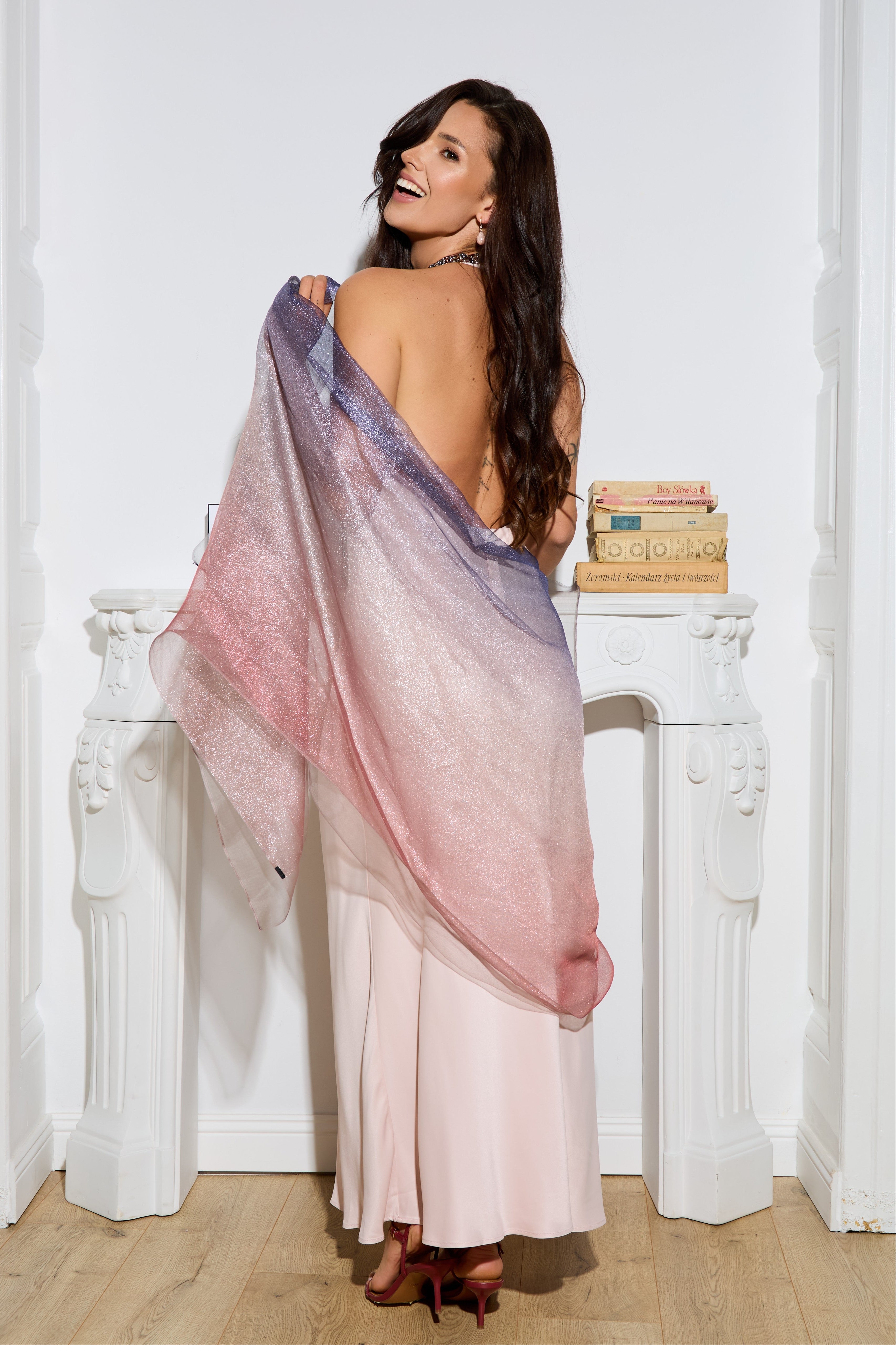 Silk Glitter Ombre Scarf - Elegant Shimmery Fashion Accessory for Women, Perfect for Parties, Weddings & Evening Events