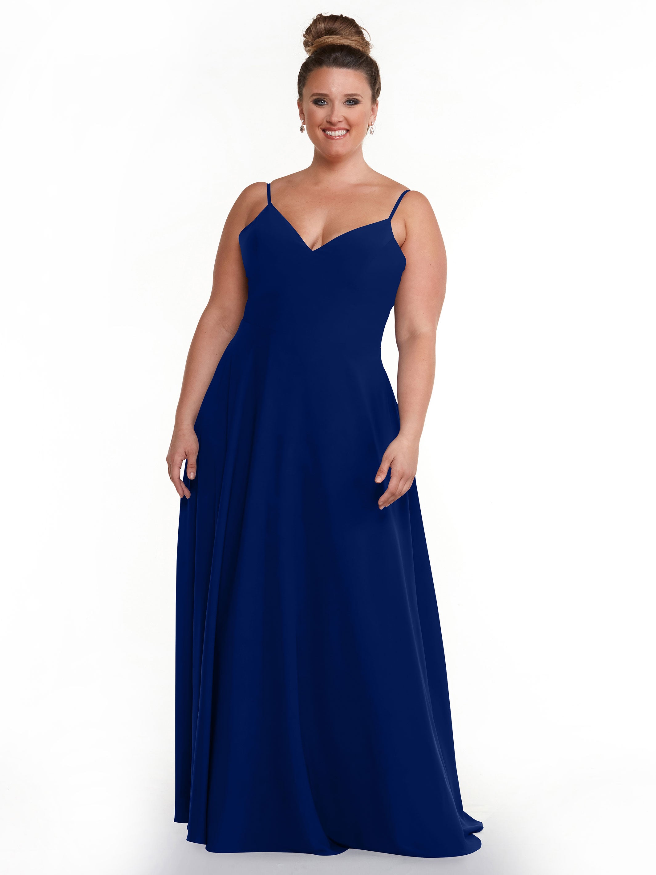 Elegant 83012 Flowy Stretch Chiffon A-Line Bridesmaid Dress with V-Neckline - Perfect for Weddings, Formal Events & Special Occasions