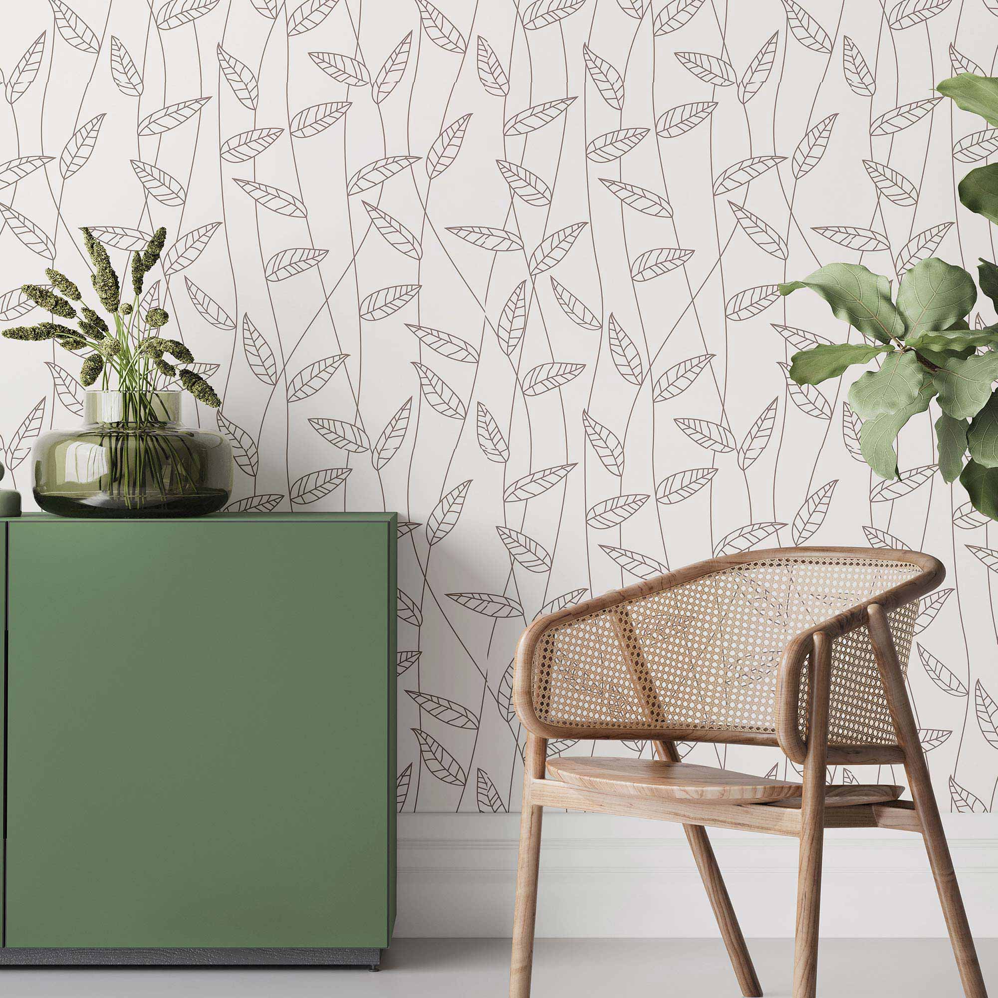 Black and White Leaves Peel and Stick Removable Wallpaper - Self-Adhesive Decorative Wall Covering for Bedroom, Living Room, Nursery & Office Decor