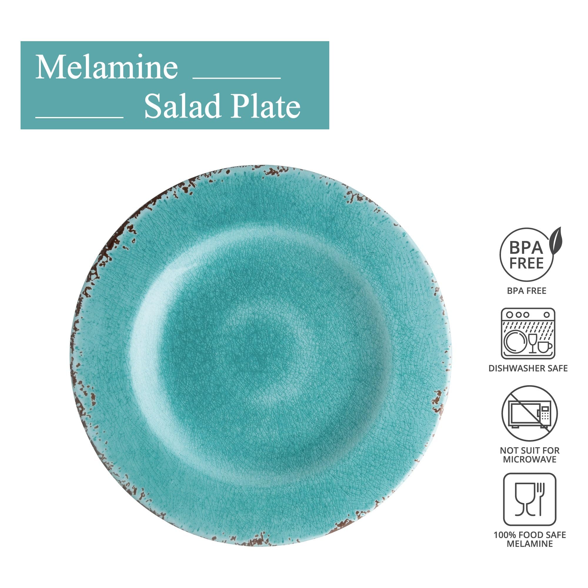 UPware 6-Pack Crackle Melamine Plates - BPA-Free, Dishwasher Safe, 8.75