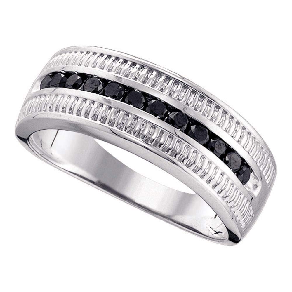 FB Jewels Sterling Silver Men's Round Black Diamond Roped Wedding Band Ring - 1/2 CTTW, Size 10 - Perfect for Engagement, Anniversary & Special Occasion Gifts