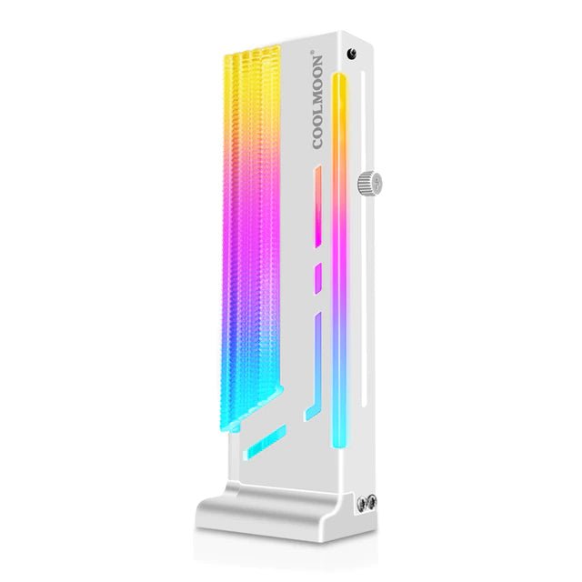 COOLMOON CM GH2 White Vertical GPU Graphics Card Holder Bracket - Anti-Sag Support for PC Gaming & Mining Rigs, Perfect for Custom RGB Builds & Workstation Setups