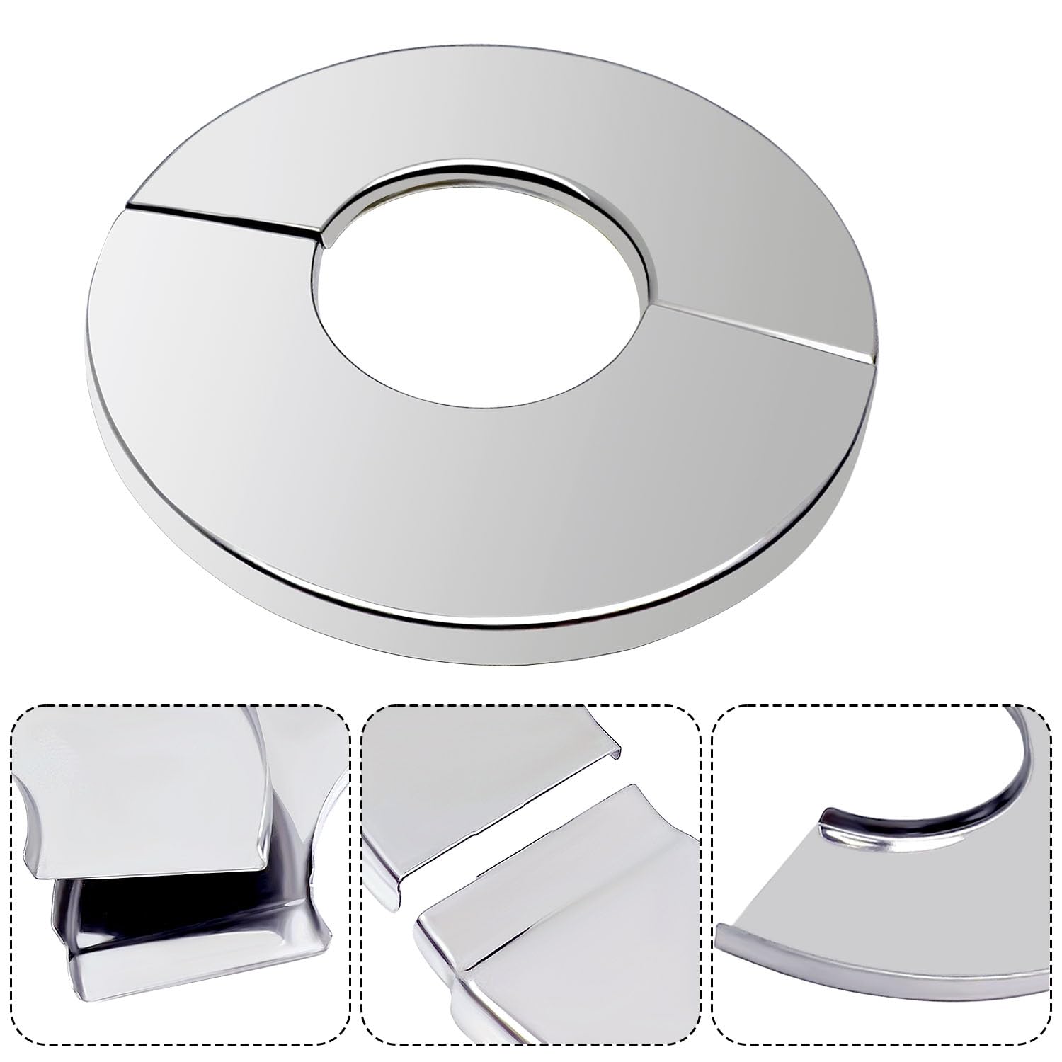 3 Pcs Self-Adhesive Stainless Steel Wall Split Flange Escutcheon Plates - 28mm/1.1 Inch Pipe Hole Cover for Faucet & Plumbing Decoration - Perfect for Bathroom, Kitchen & Utility Pipe Protection
