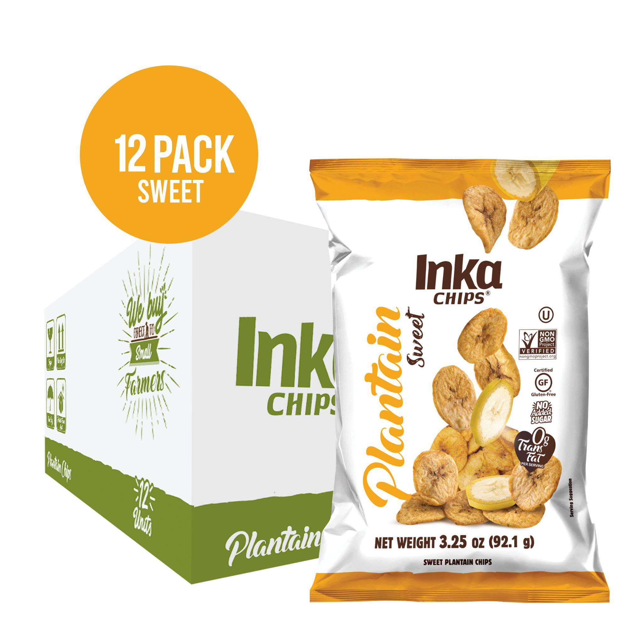 Inka Crops Inka Chips - Gluten-Free Sweet Plantain Snacks, 3.25oz (Pack of 12) | Healthy Vegan Chips for Parties, School Lunches & On-the-Go Snacking