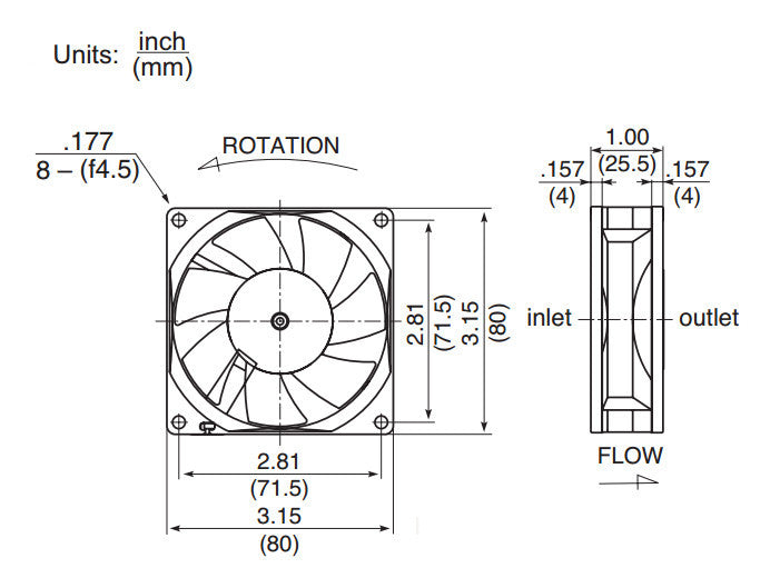 Panaflo NMB 80x80x25mm Medium Speed Cooling Fan with RPM Sensor - FBA08A12M1BX - Perfect for PC Cooling, Electronics, and Server Racks