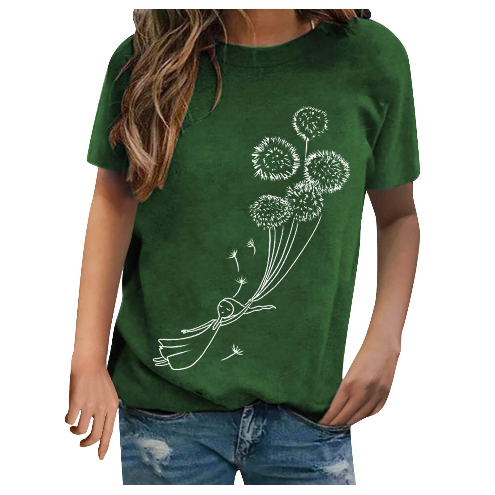 Women's Dandelion Print Crew Neck T-Shirt - Casual Basic Summer Tank Top for Workout & Everyday Wear | Soft Breathable Fabric for Gym, Yoga, Running & Outdoor Activities