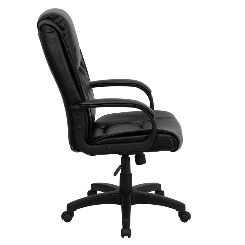 Premium FLASH Jessica High Back Black LeatherSoft Executive Swivel Office Chair with Oversized Headrest & Adjustable Arms - Ergonomic Desk Chair for Home Office, Gaming & Workspace Comfort