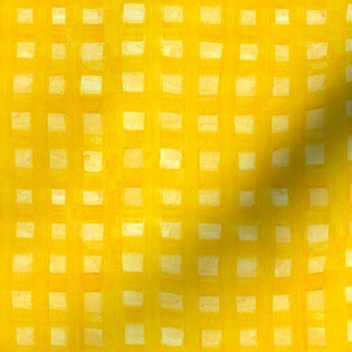 Yellow Paint Gingham Check Pattern Watercolor Fabric - Gender Neutral Minky Printed Fat Quarter for Sewing Baby Blankets, Quilt Backing & Plush Projects - Soft & Durable Spoonflower Material