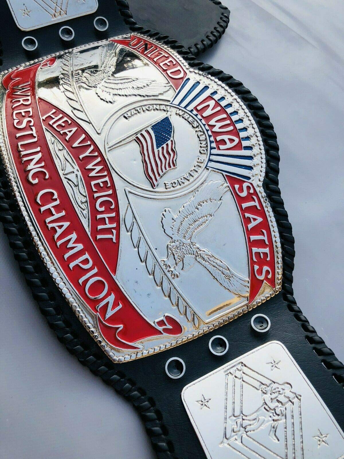 Maxan NWA United States Heavyweight Wrestling Championship Belt Replica - Thick Zinc Alloy Plates, Large Size, Black - Perfect for Wrestling Fans, Collectors & Cosplay Events