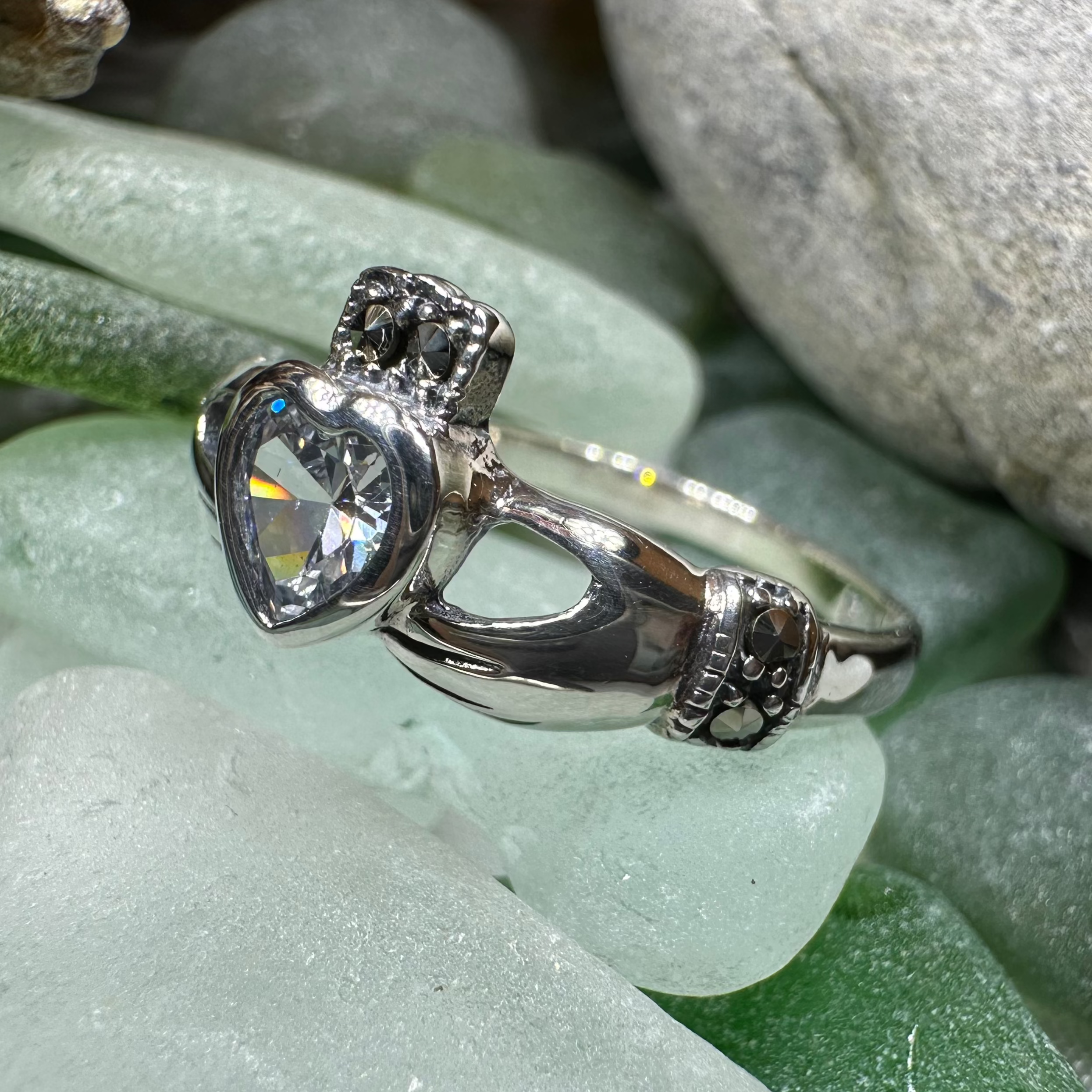 Ree Marcasite Claddagh Ring - Sterling Silver Irish Friendship Love Loyalty Ring for Women - Perfect for Weddings, Anniversaries & Celtic Gift Giving