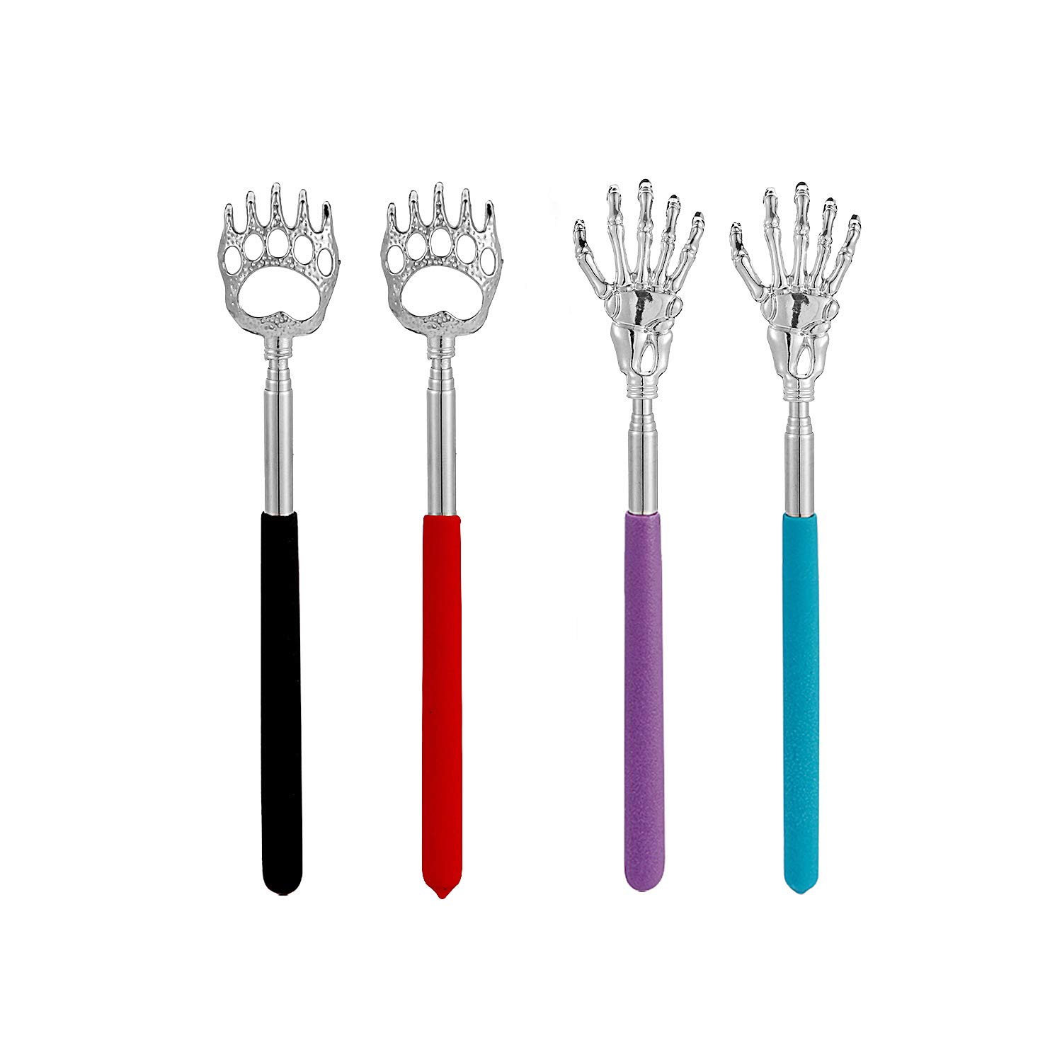 4-Pack Extendable Back Scratcher with Rubber Handle - Portable Telescopic Bear Claw Massager for Itch Relief - Perfect for Home, Office, Travel & Gift Giving