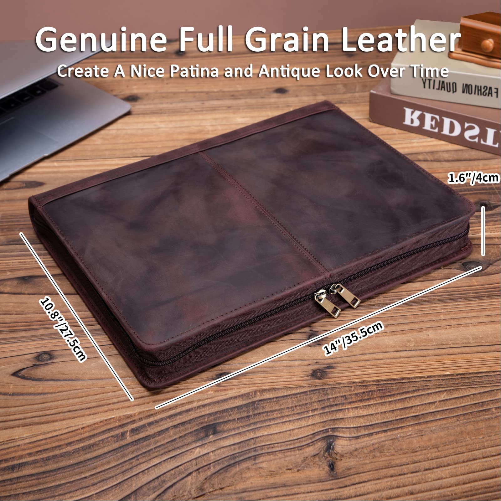 Premium Personalized Genuine Leather Portfolio with 3-Ring Binder | Full Grain Leather Zippered Padfolio | Custom A4 Notebook Holder & Professional Organizer | Executive Gift for Men & Women (Dark Brown) | Perfect for Business Meetings, Office Use & Corporate Gifts
