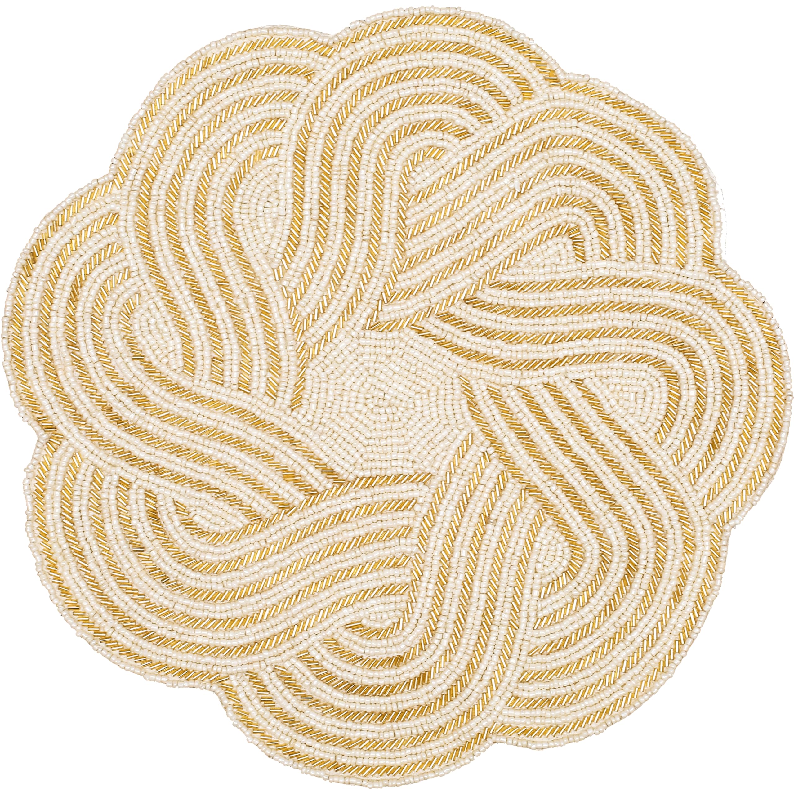 ALPHA Living HOME Handmade Round Beaded Placemats - 13 Inch Elegant Table Mats for Dining, Coffee Table, Wedding & Holiday Decor - Ivory - Perfect for Thanksgiving, Christmas Parties & Home Décor