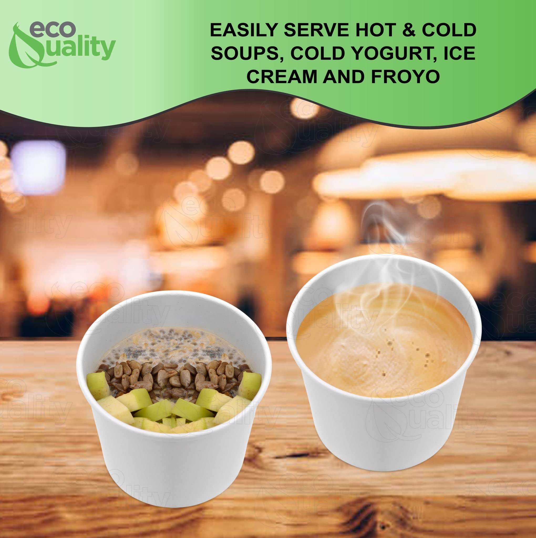 12oz Disposable White Paper Soup Containers - Eco-Friendly Ice Cream & Yogurt Cups - Microwave & Freezer Safe Dessert Bowls for Takeout, Parties, Catering (Pack of 150) - Perfect for Frozen Treats, Food Storage & On-the-Go Meals