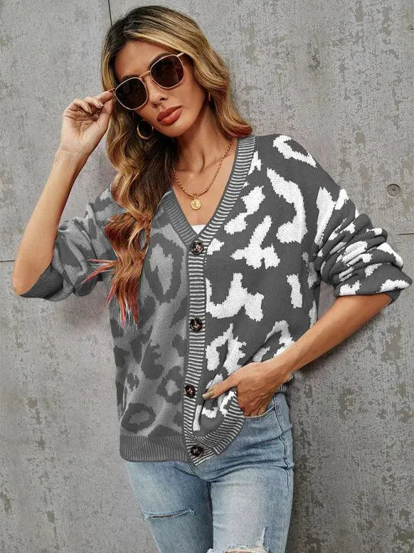 Stylish Leopard Print Oversized Knit Cardigan Sweater for Women - Cozy Fall & Winter Fashion - Perfect for Streetwear, Casual Outfits and Layering