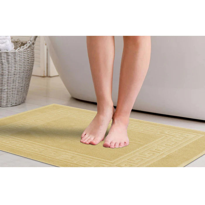 Premium Cotton 2-Piece Greek Key Border Bath Mat Set - Ultra Absorbent, Non-Slip Bathroom Rug - Perfect for Modern Bathrooms, Master Suites & Spa-Like Retreats