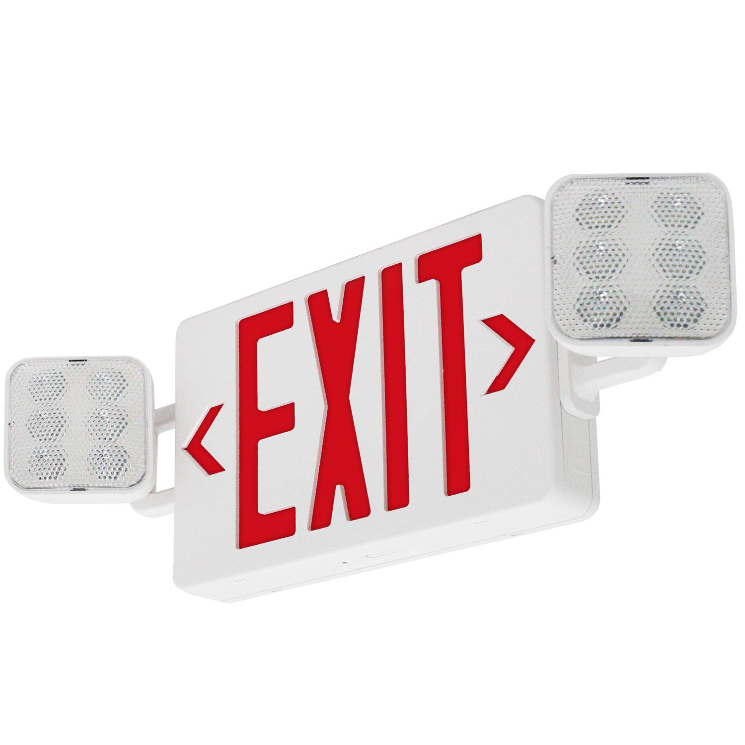 LFI Lights Combo Red Exit Sign with Emergency LED Lights - White Housing, 2 Adjustable Square Heads, Hardwired with Battery Backup - UL Listed (1 Pack) COMBOLG-R - Perfect for Offices, Warehouses & Commercial Buildings