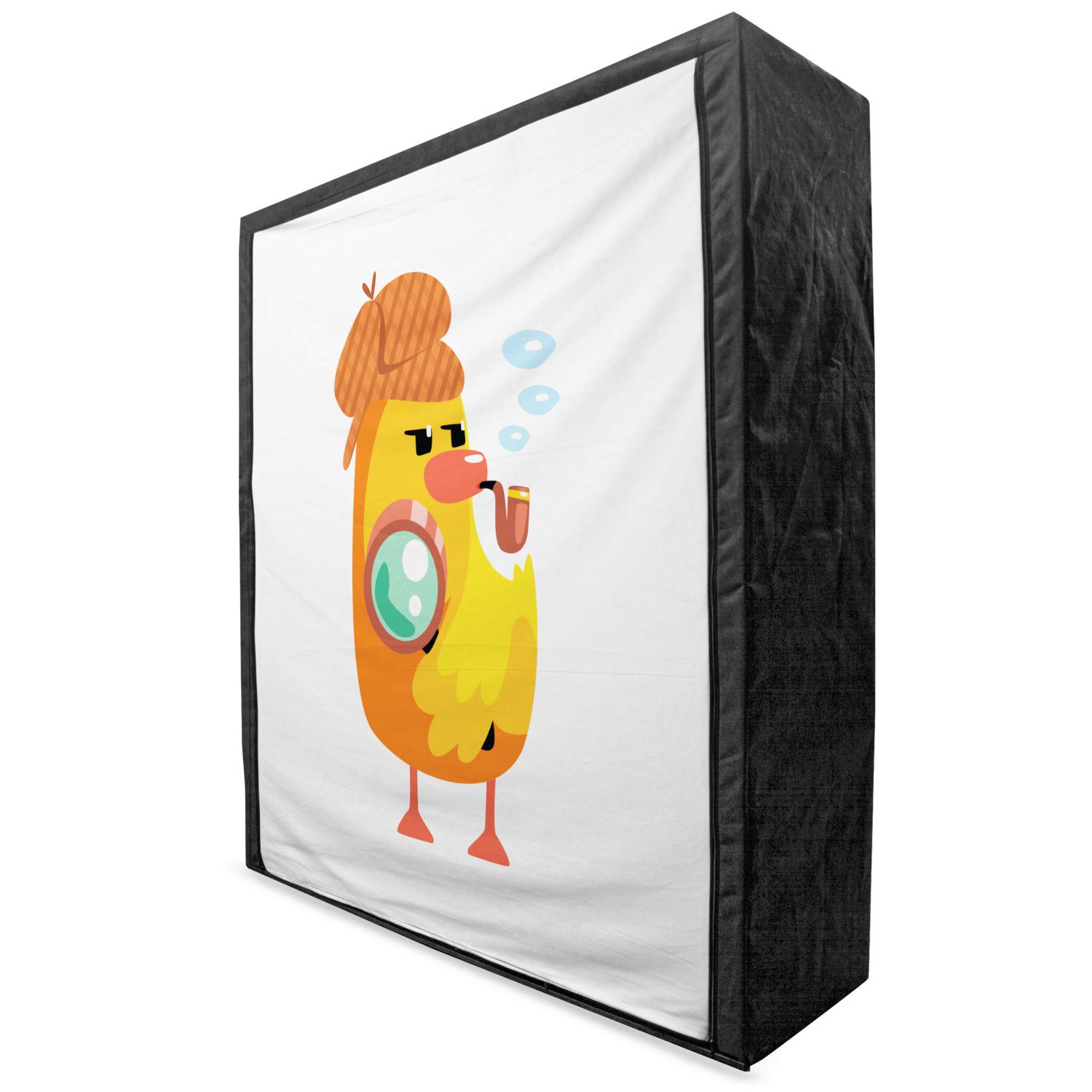 Ambesonne Cartoon Portable Fabric Wardrobe - Sherlock Duckling Detective Design with Magnifying Glass, 59 Inch Multicolor Closet Organizer with Shelves for Bedroom, Kids Room & Dorm Storage Solution
