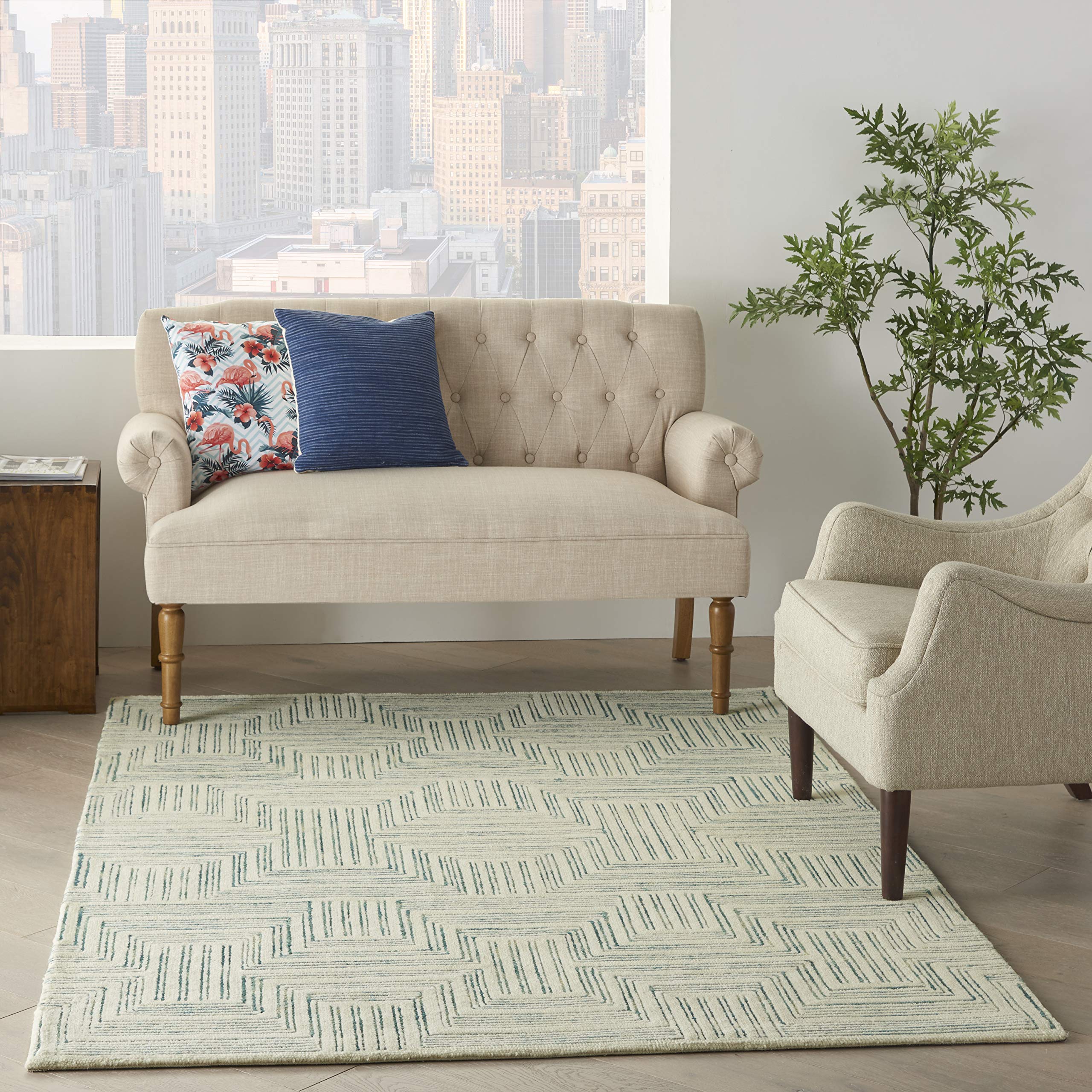 Nourison Linked Bohemian Ivory/Turquoise 5' x 7'6