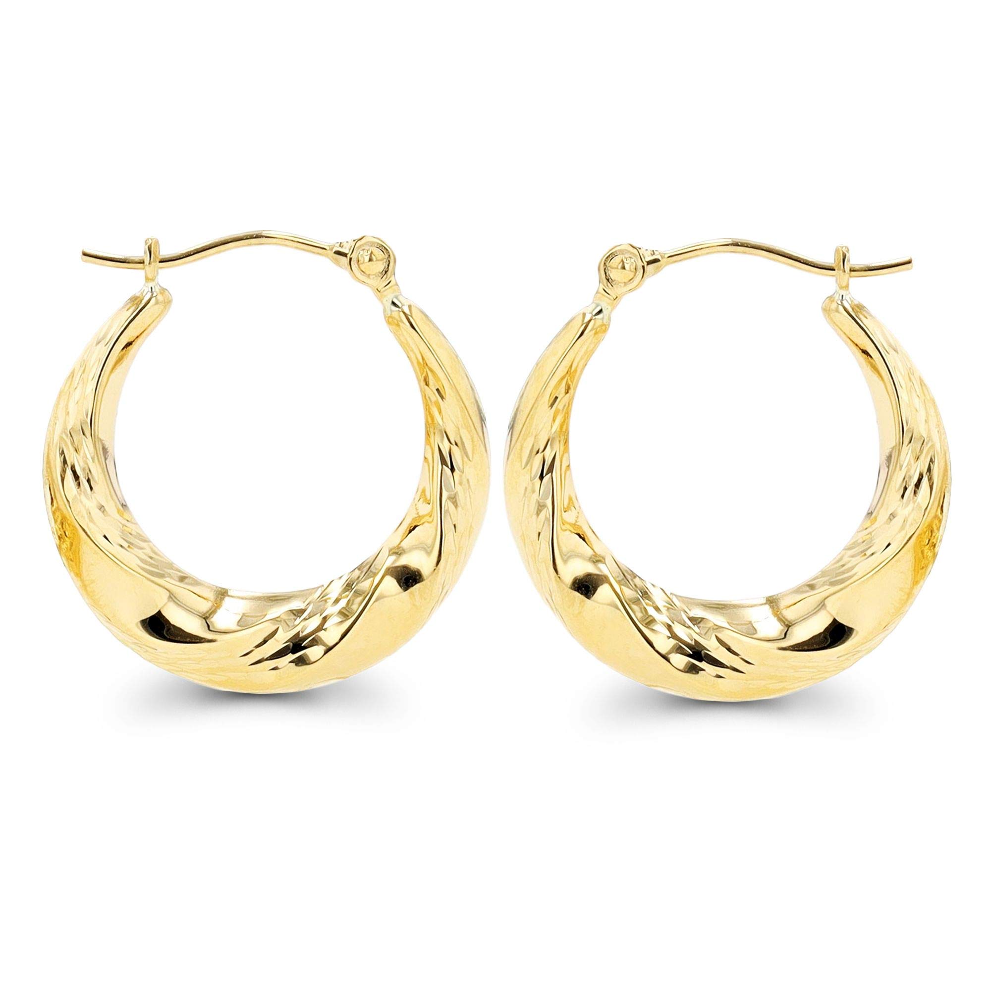 14K Solid Gold Twisted Hoop Earrings for Women - 4x20mm Polished & Satin Finish Hypoallergenic Hoops | Sensitive Ears Friendly | Perfect for Everyday Wear, Date Night & Special Occasions