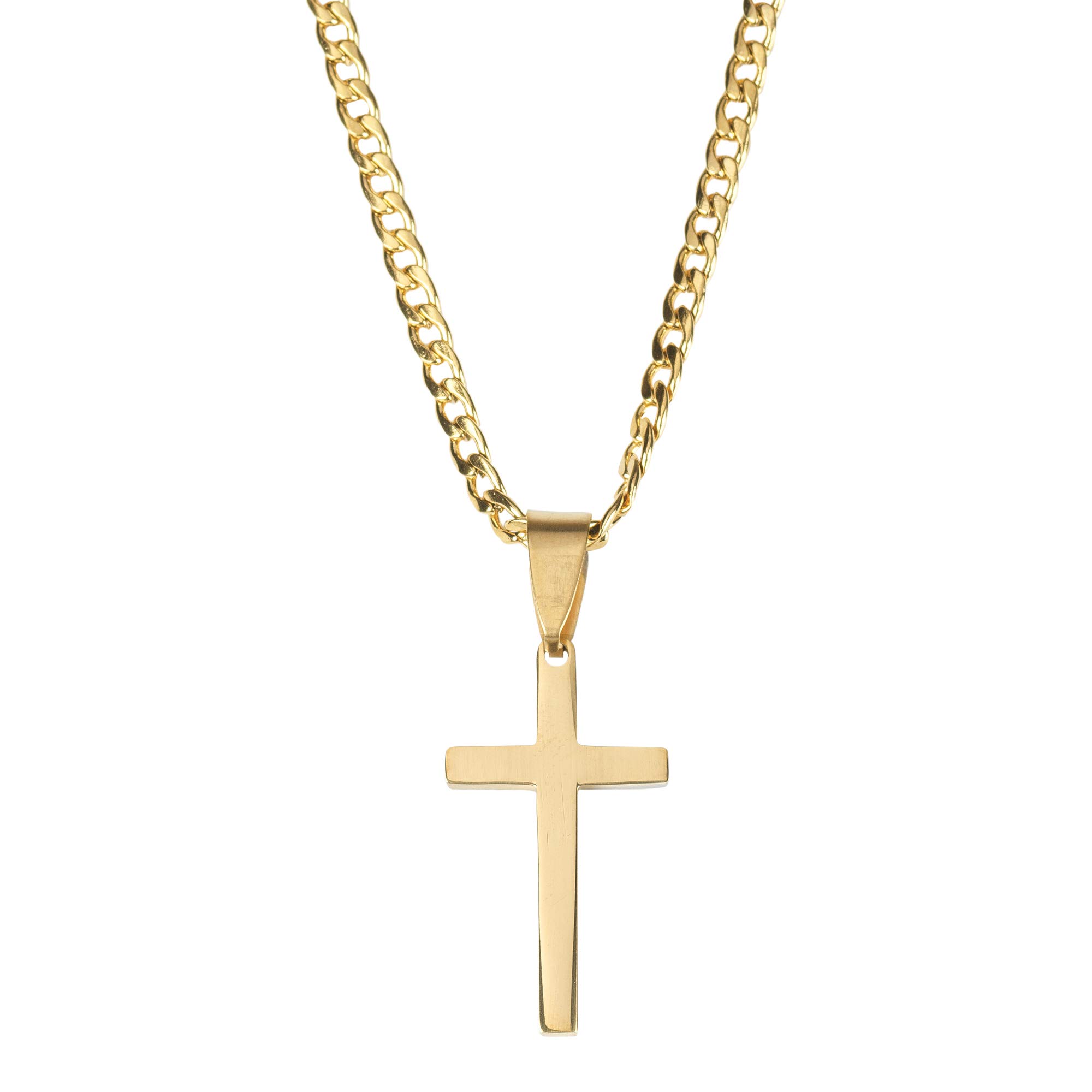 Dickson's Box Cross Pendant Necklace for Men - 24 Inch Gold Plated Stainless Steel Chain with Jewelry Gift Box - Perfect for Everyday Wear, Gifts & Religious Occasions