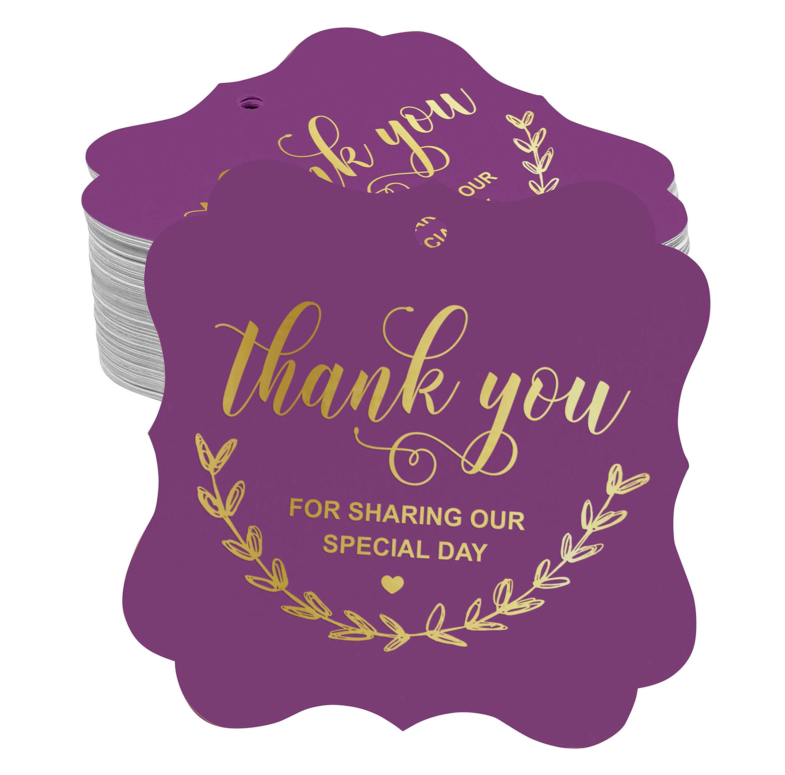 50 Pack Real Gold Foil Thank You Tags for Special Occasions - Bridal Shower, Baby Shower, Wedding, Birthday, Retirement Favors - Elegant Bracket Shape Hanging Gift Tags for Party Decorations & Appreciation Gifts
