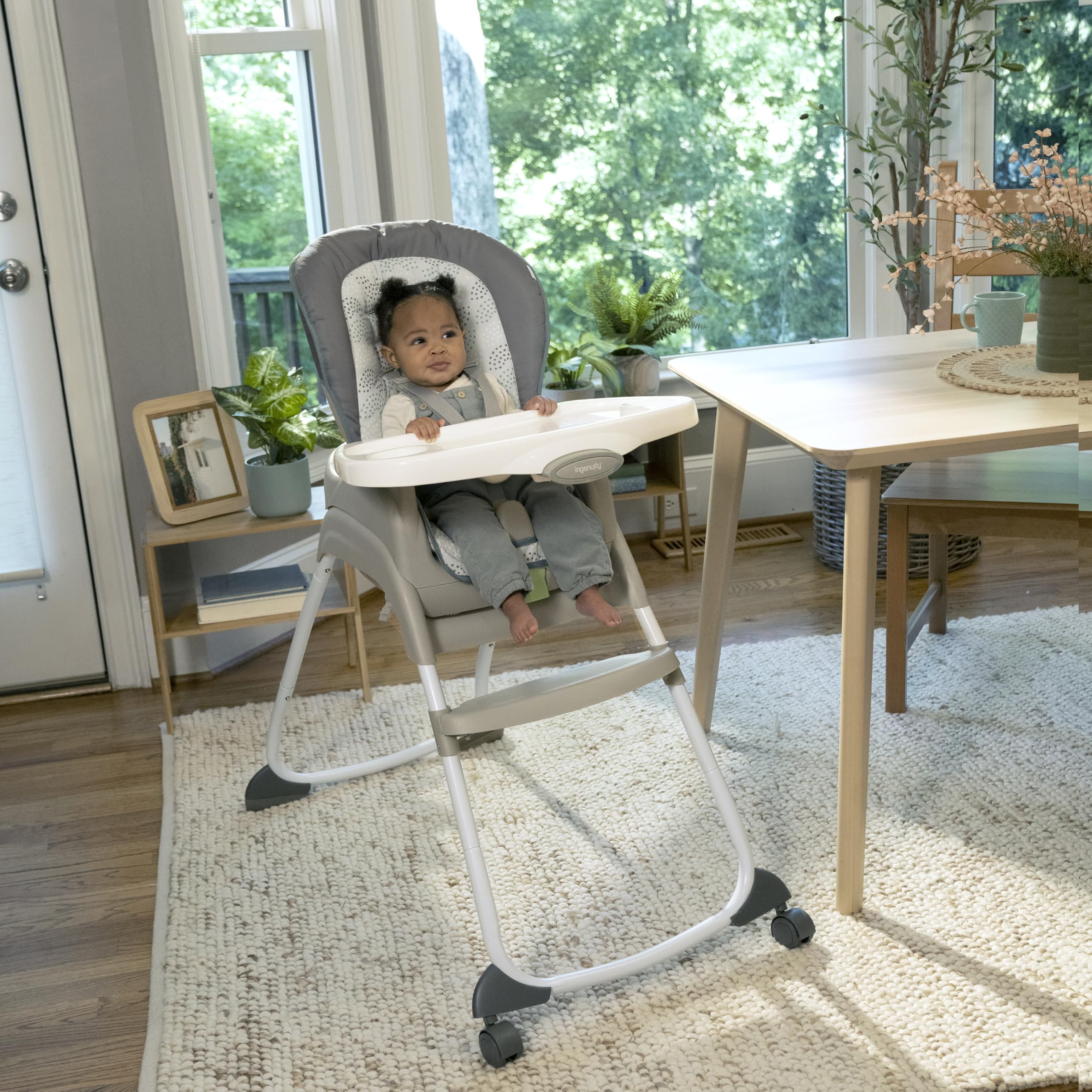 Ingenuity 6-in-1 Convertible High Chair for Babies & Toddlers (0-5 Years) - 6 Adjustable Modes, 2 Dishwasher-Safe Trays, Astro Design (Model 13108) - Perfect for Feeding, Learning & Playtime at Home or Daycare