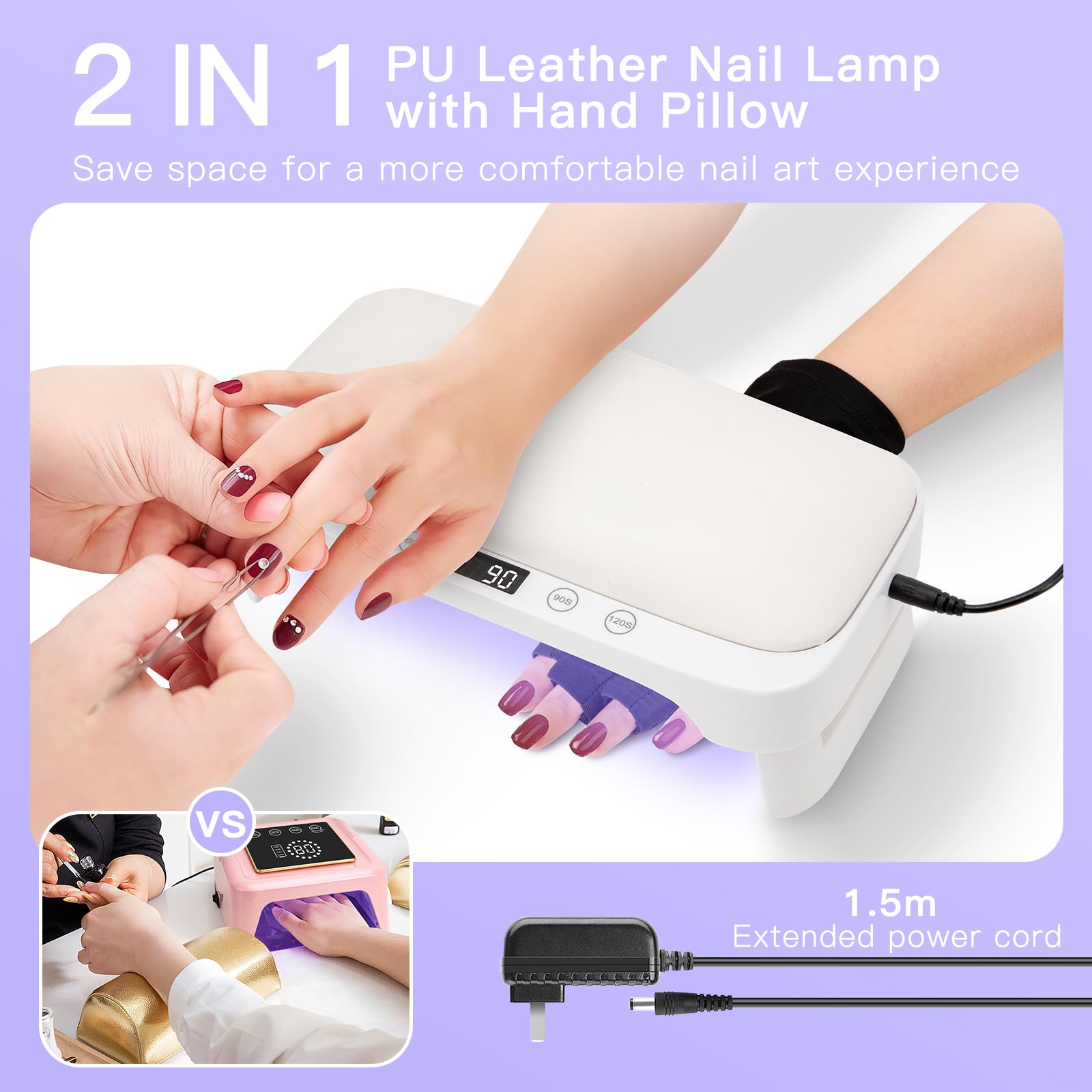 Professional LED UV Nail Lamp with Gloves & Arm Rest - 48W Foldable Gel Nail Dryer with 4 Timers for Salon & Home Manicure | Perfect for Gel Polish Curing, Nail Art, DIY Nails & Professional Nail Tech Use