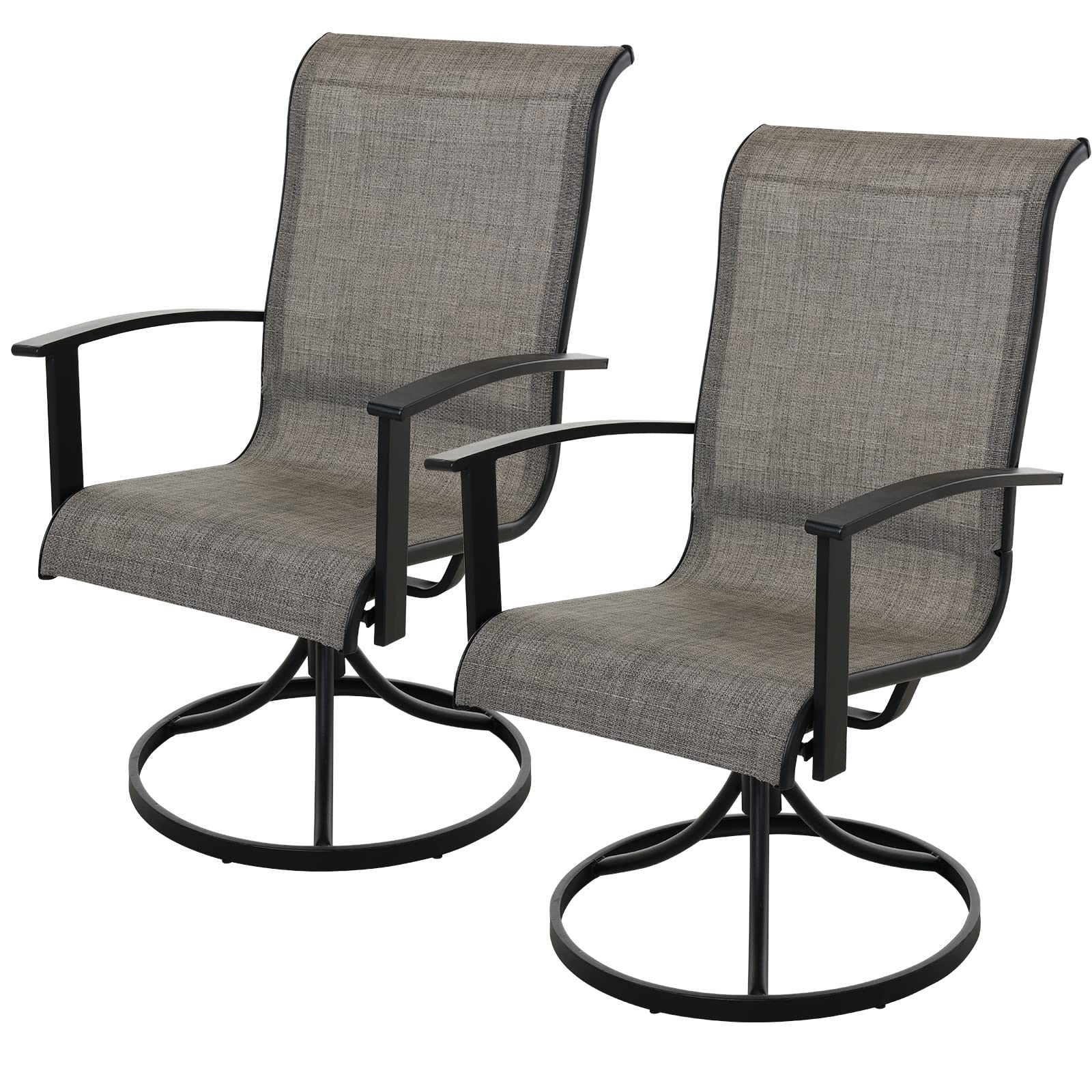 Outdoor Swivel Rocking Chairs Set of 2 - Patio Dining Sling Chairs with Durable Steel Frame & Coffee Color - Perfect for Backyard, Deck, Garden and Poolside Relaxation