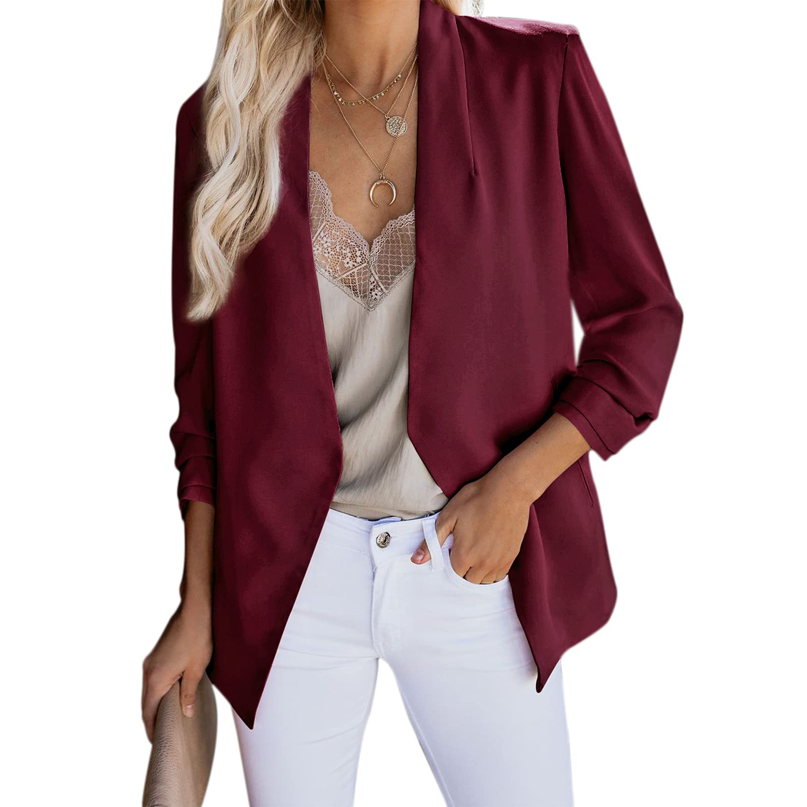 Women's Open Front Pocket Blazer Jacket - Long Sleeve Office Cardigan for Work & Casual Wear | Spring & Autumn Lightweight Layering | Perfect for Business Meetings, Office Outfits and Smart Casual Occasions