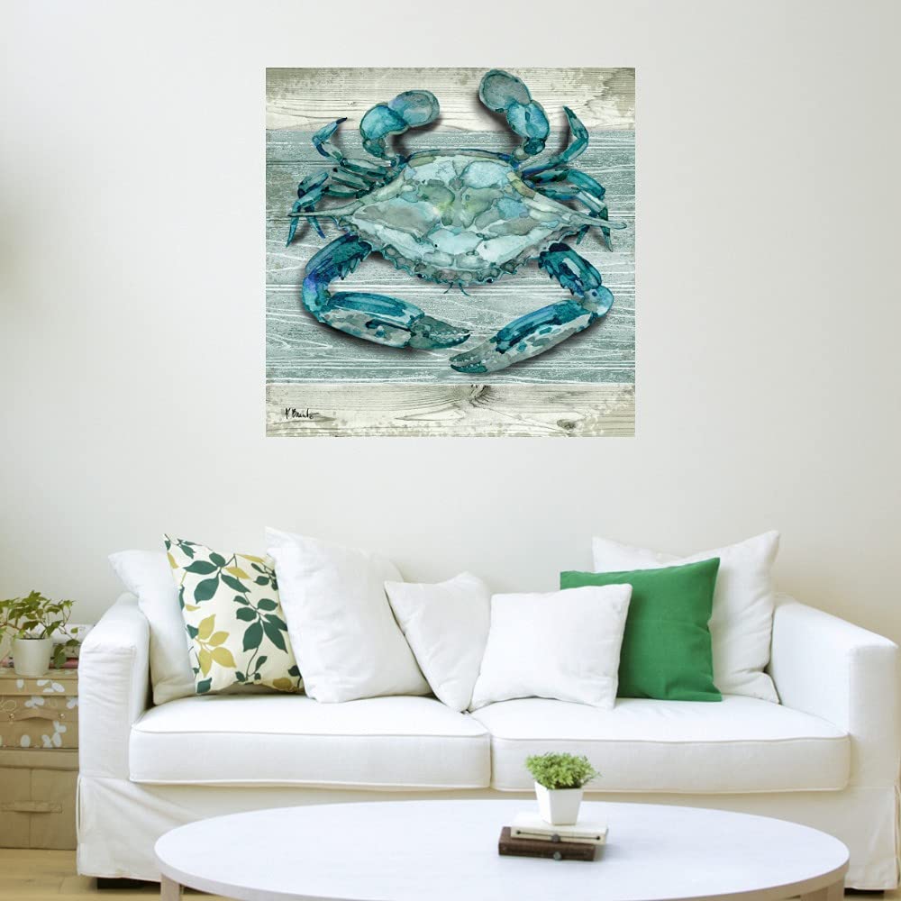 Northpoint Crab Fine Art Canvas Wall Decor by Paul Brent - 37x37 Inch Ready to Hang Painting for Living Room, Bedroom, Bathroom, Kitchen, Office & Dining - Coastal & Nautical Home Decor