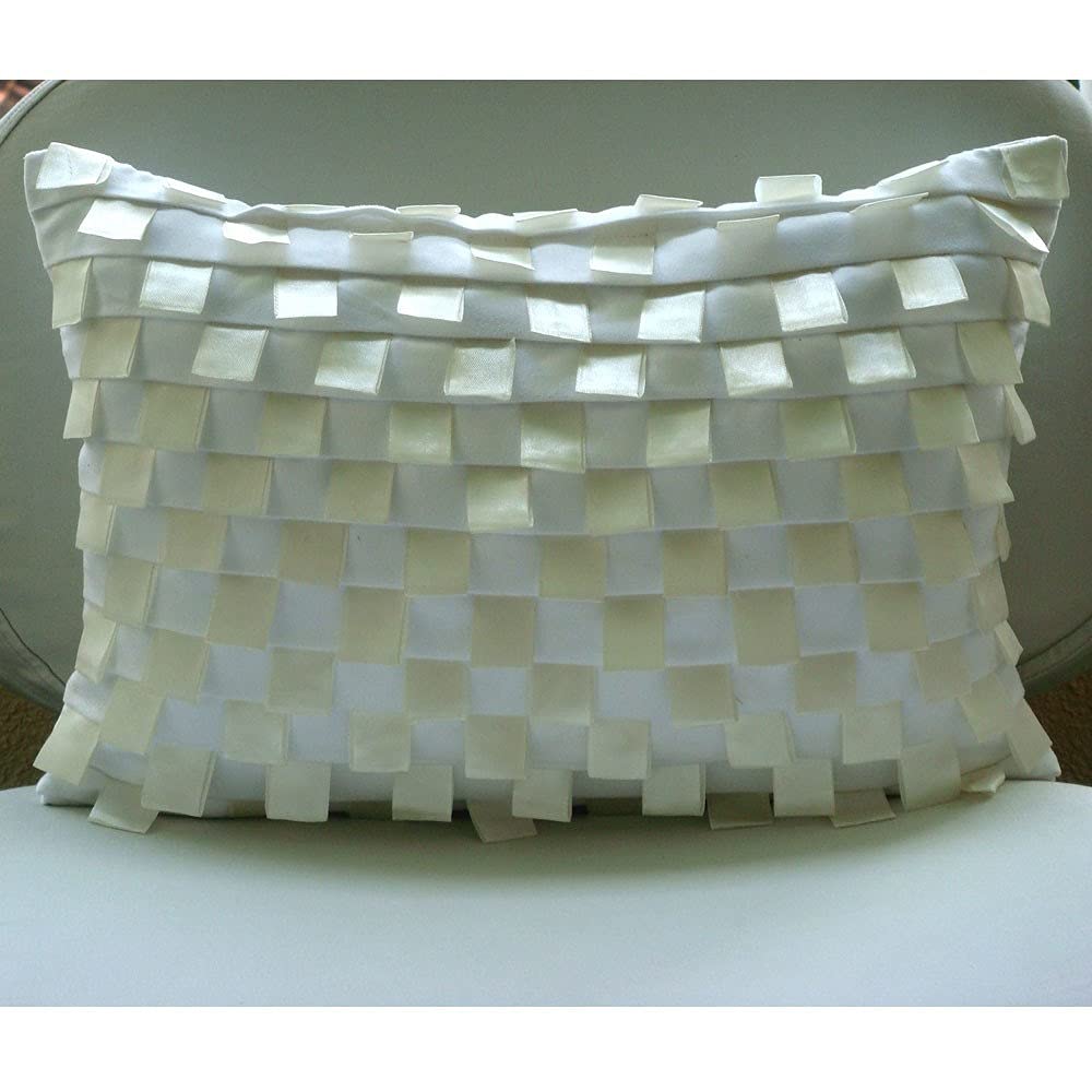 **Halloween Decorative Lumbar Pillow Cover - 12x24 Inch White Faux Suede with Pintucks & Ribbon Loops - Fall & Thanksgiving Home Decor for Couch, Sofa, Bed**