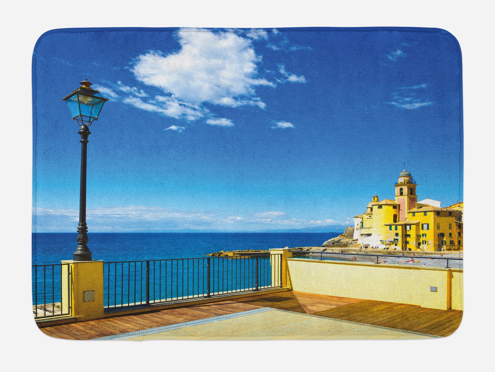 Ambesonne Non-Slip Italian Bath Mat - Camogli Coastal Print, Plush Bathroom Decor 30