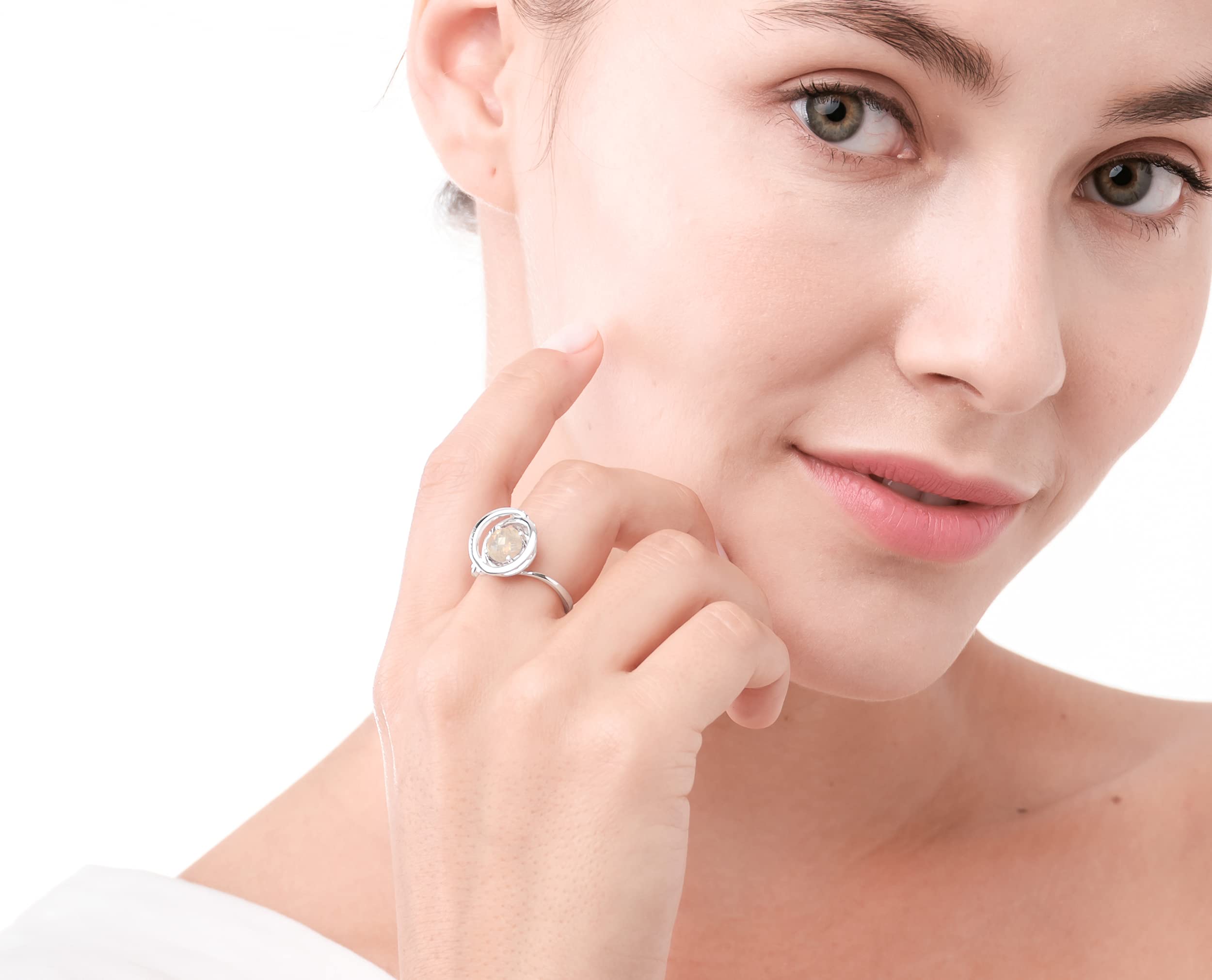 Rose Quartz Ring for Women - October Birthstone Solitaire Pink Gemstone Ring - Sterling Silver Circle Wave Ring - Perfect for Gifts, Weddings & Everyday Elegance