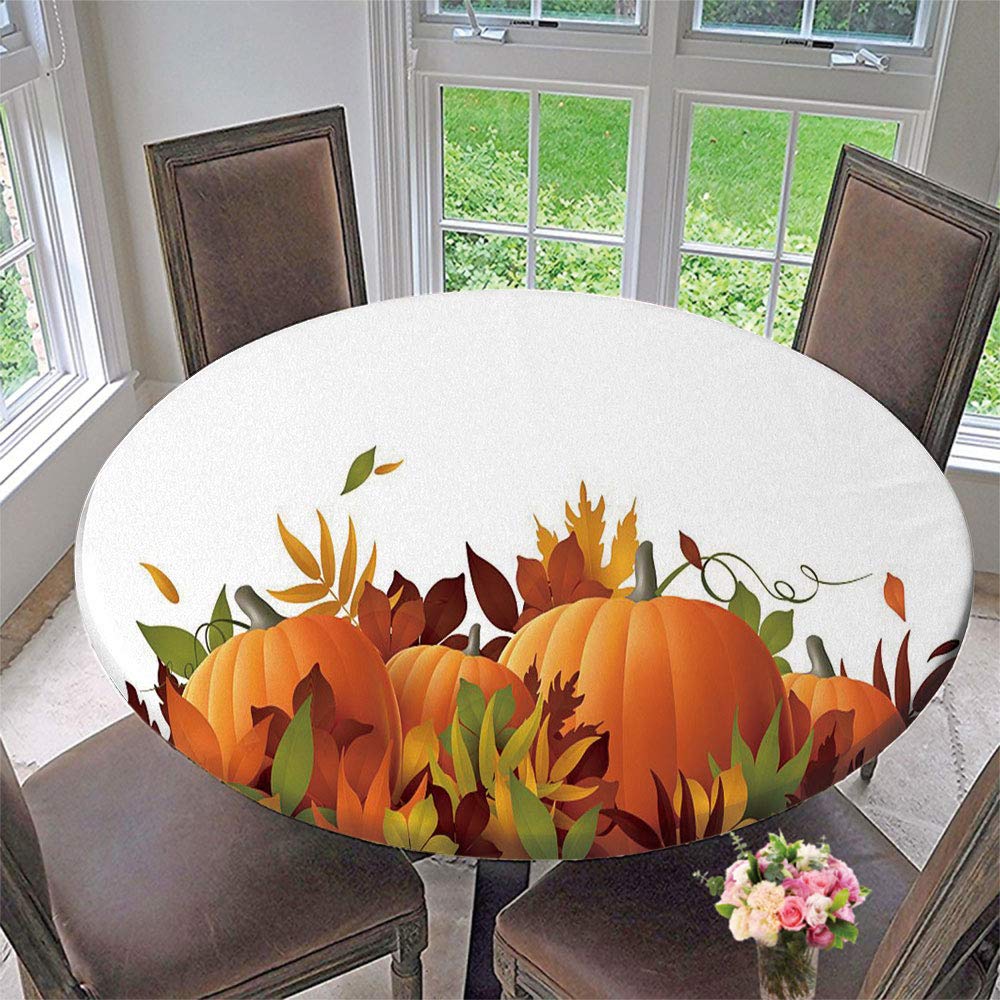 Elastic Edge Round Tablecloth - Thanksgiving Themed Table Cover for 35