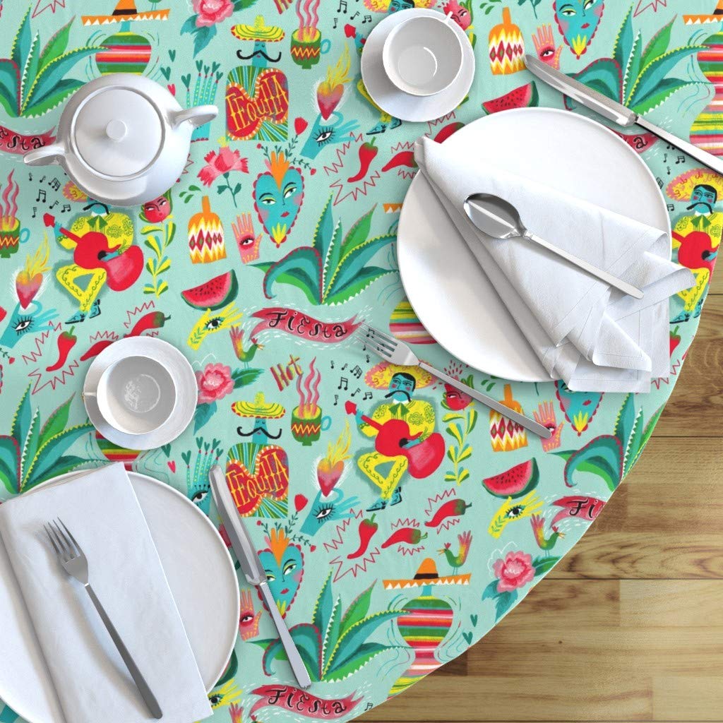 Vibrant Mexican Fiesta Stripe Cotton Sateen Tablecloth - 90