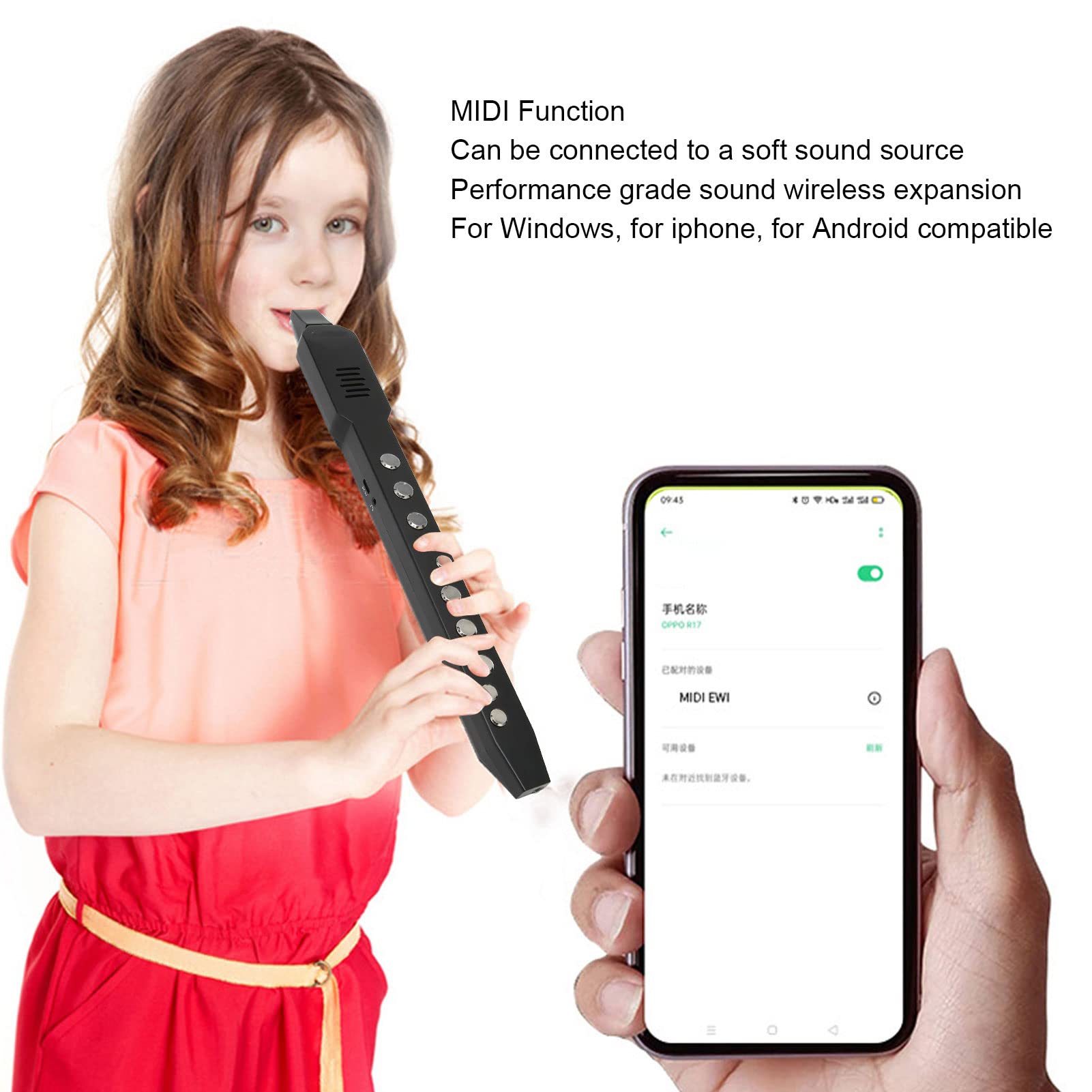 **Digital Wind Instrument with MIDI Connectivity - 10 Tones, Rechargeable Mini Electronic Wind Controller with 12 Accompaniments - Compatible with External Speakers & Headphones (Black) - Perfect for Live Performances, Studio Recording & Music Practice**