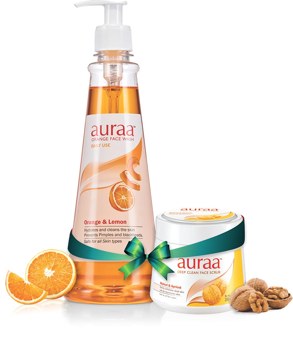 Auraa Orange Face Wash & Deep Clean Face Scrub Set - 500g Brightening Cleanser & 200g Exfoliating Scrub for Glowing Skin | Perfect for Daily Skincare Routine & Deep Pore Cleansing