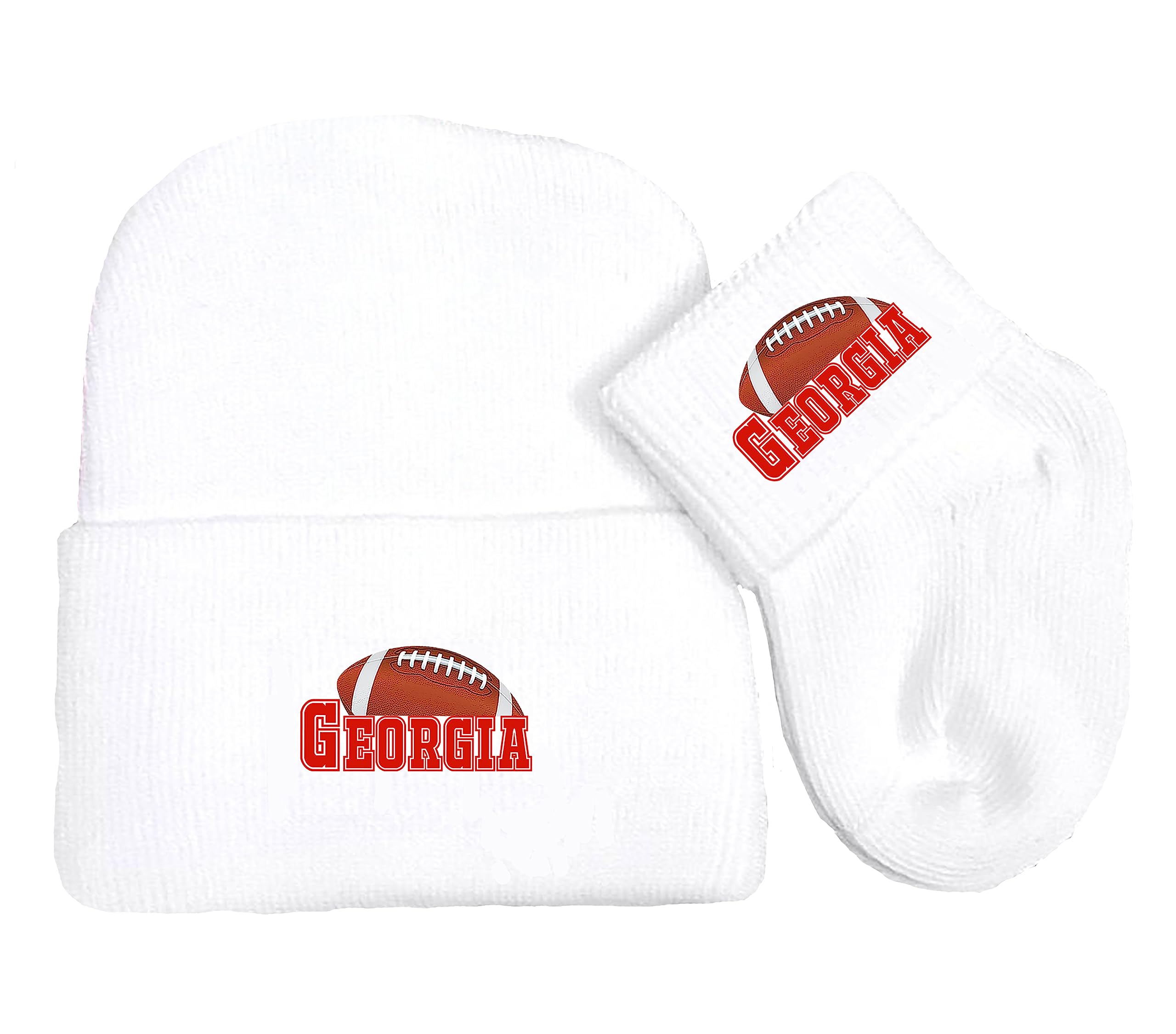 Georgia Bulldogs Newborn Baby Knit Cap & Socks Set - Soft Cotton Football Fan Gift for Boys Girls - Perfect for Game Day, Photo Shoots & Baby Showers
