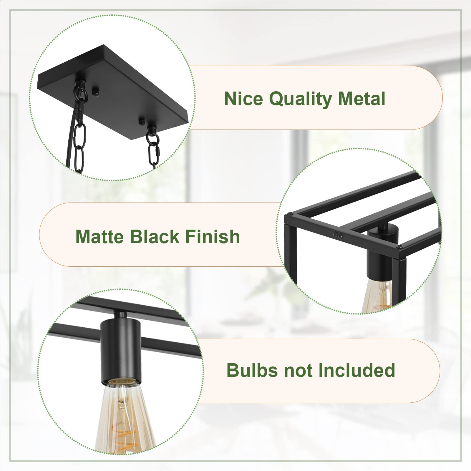ZOSIMIO Black Farmhouse Plug-in Kitchen Island Lighting - Industrial Modern 5-Light Linear Chandelier with 17.5ft Cord - Rectangular Light Fixture for Dining Room, Living Room, Bar & Restaurant - Perfect for Farmhouse, Industrial & Modern Home Decor