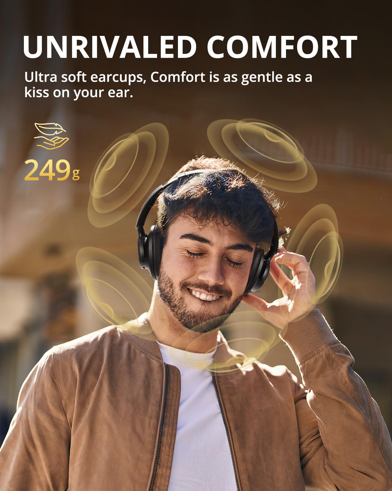 Tronsmart Q20S Hybrid Active Noise Cancelling Wireless Over-Ear Headphones with Mic, Hi-Res Audio, 60H Playtime, Deep Bass, Custom EQ via App - Perfect for Travel, Home Office & Commuting