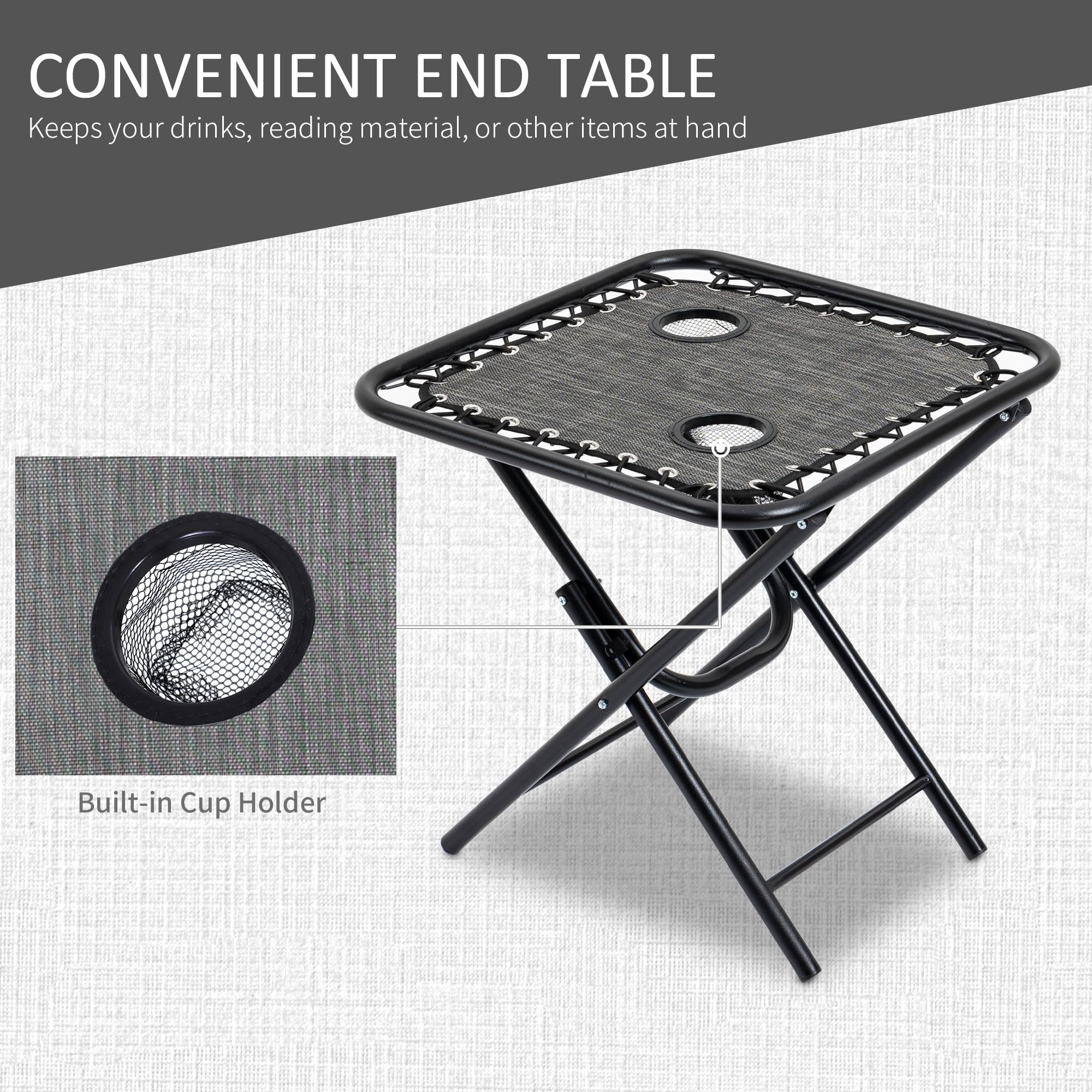 Outsunny Zero Gravity Chair Set with Side Table - Folding Reclining Lounge Chair with Cup Holders & Pillows - Adjustable Patio Chair for Pool, Backyard, Lawn, Beach - Perfect for Relaxing, Sunbathing & Outdoor Lounging (Gray)