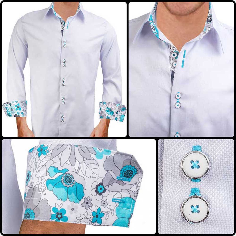 Premium Grey & Teal Designer Men's Dress Shirt - 100% Made in USA | Formal Office Wear & Business Attire for Professional Occasions