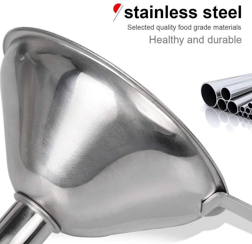 Premium Stainless Steel Mini Kitchen Funnel Set with Long Handle & Hanging Ring - Perfect for Filling Bottles, Jars, and Containers with Liquids, Oils, and Powders - Ideal for Home Bar, Cocktail Making, Cooking, and DIY Projects