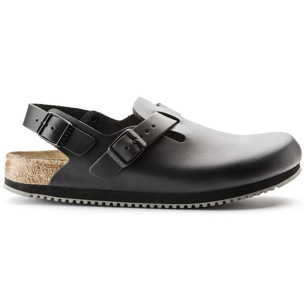 Birkenstock Tokyo Leather Clogs with Super Sole - Black Comfortable Unisex Slip-On Shoes for Men & Women | Perfect for Casual Wear, Work, Home Use & Outdoor Activities